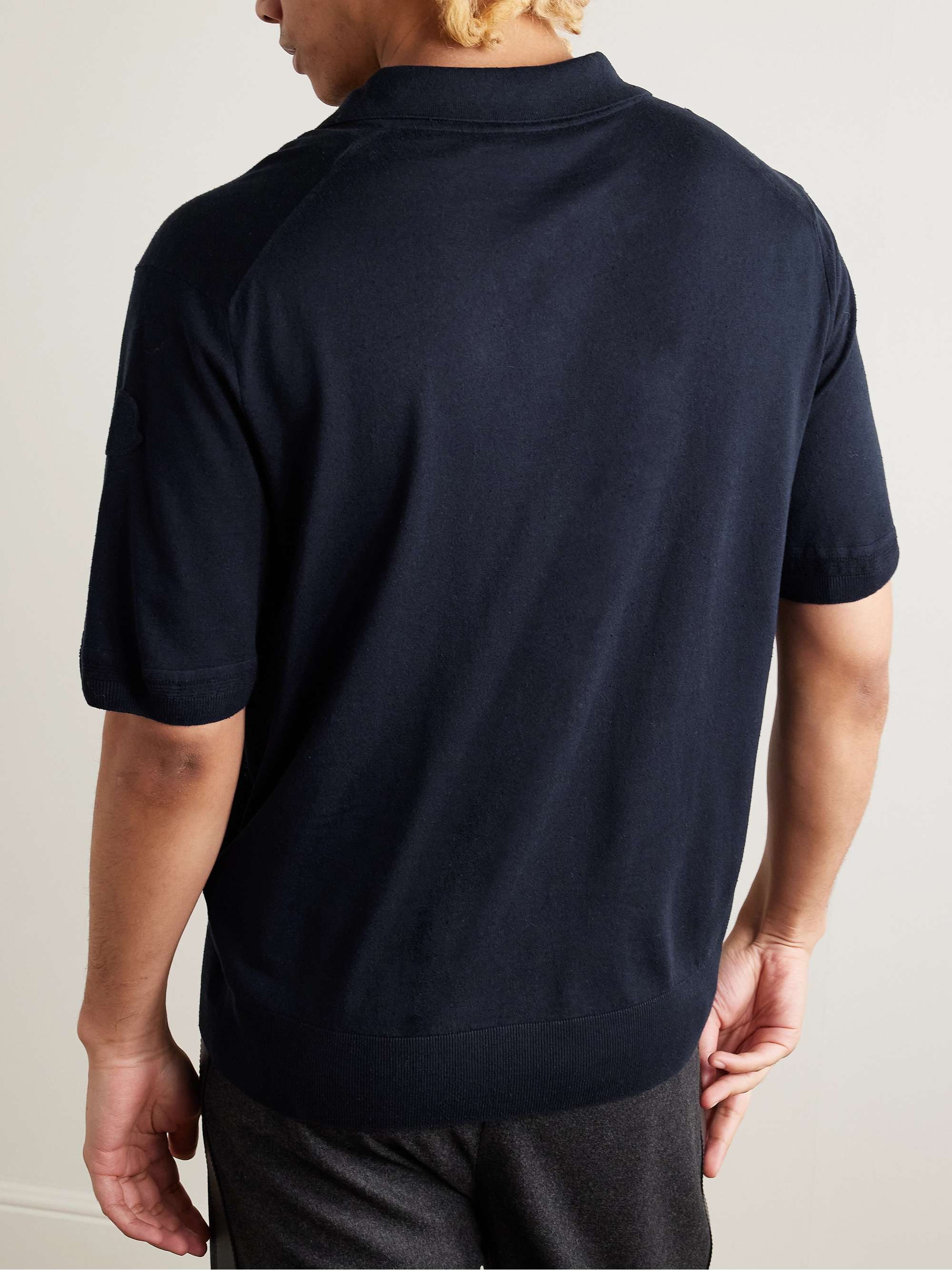 Logo-Appliquéd Silk and Linen-Blend Polo Shirt view