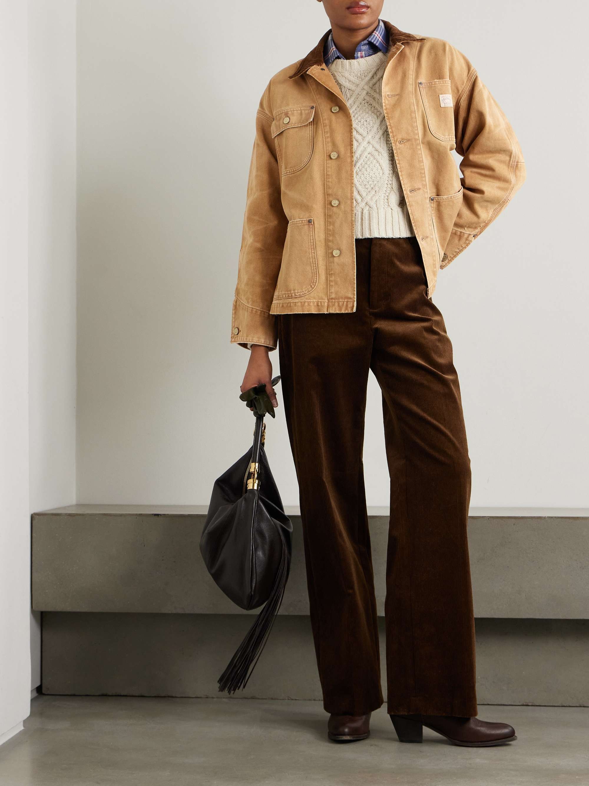 Appliquéd corduroy-trimmed cotton-canvas jacket view