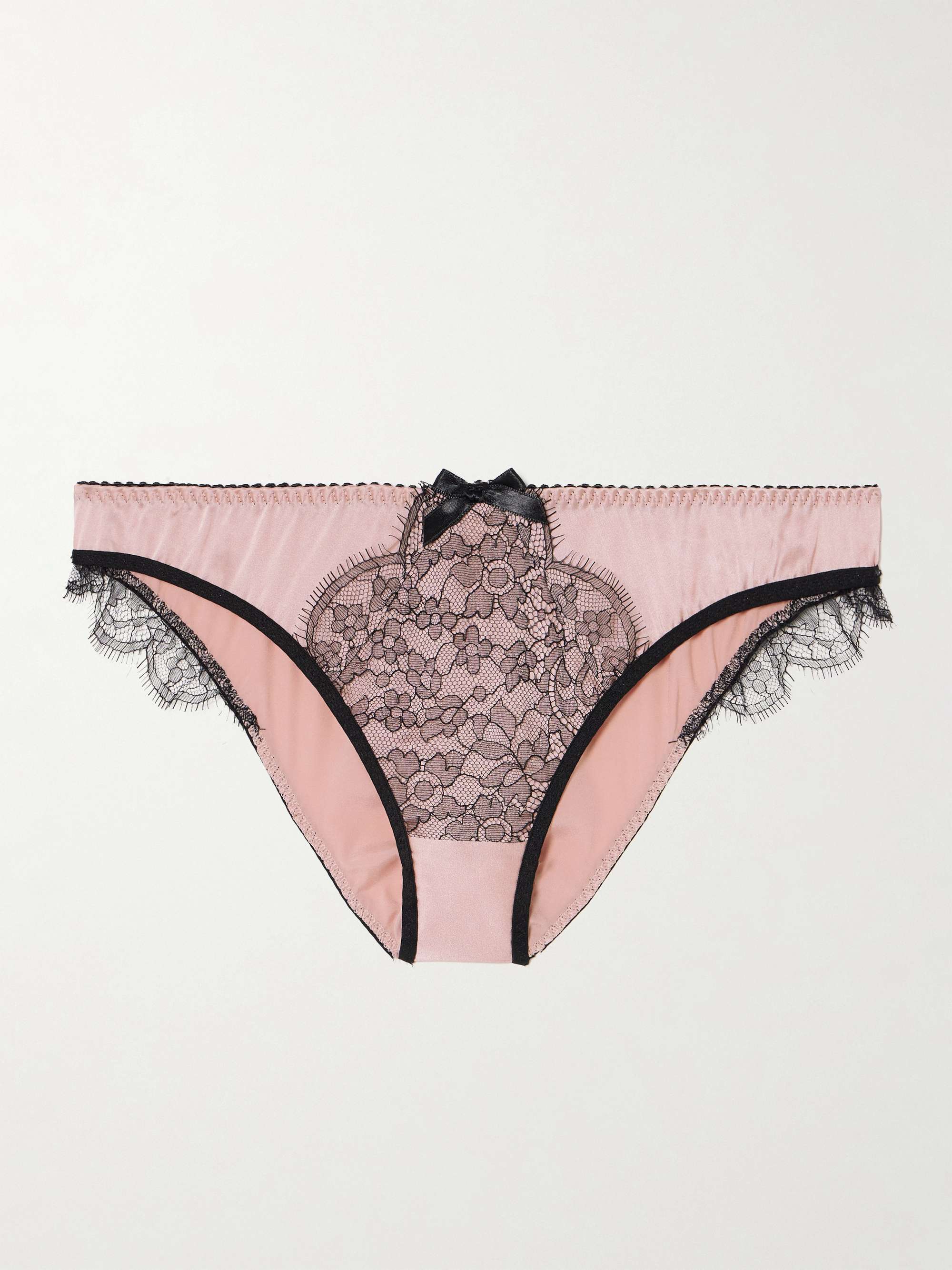 Sammi bow-embellished Leavers lace-trimmed stretch silk-satin briefs hero visual