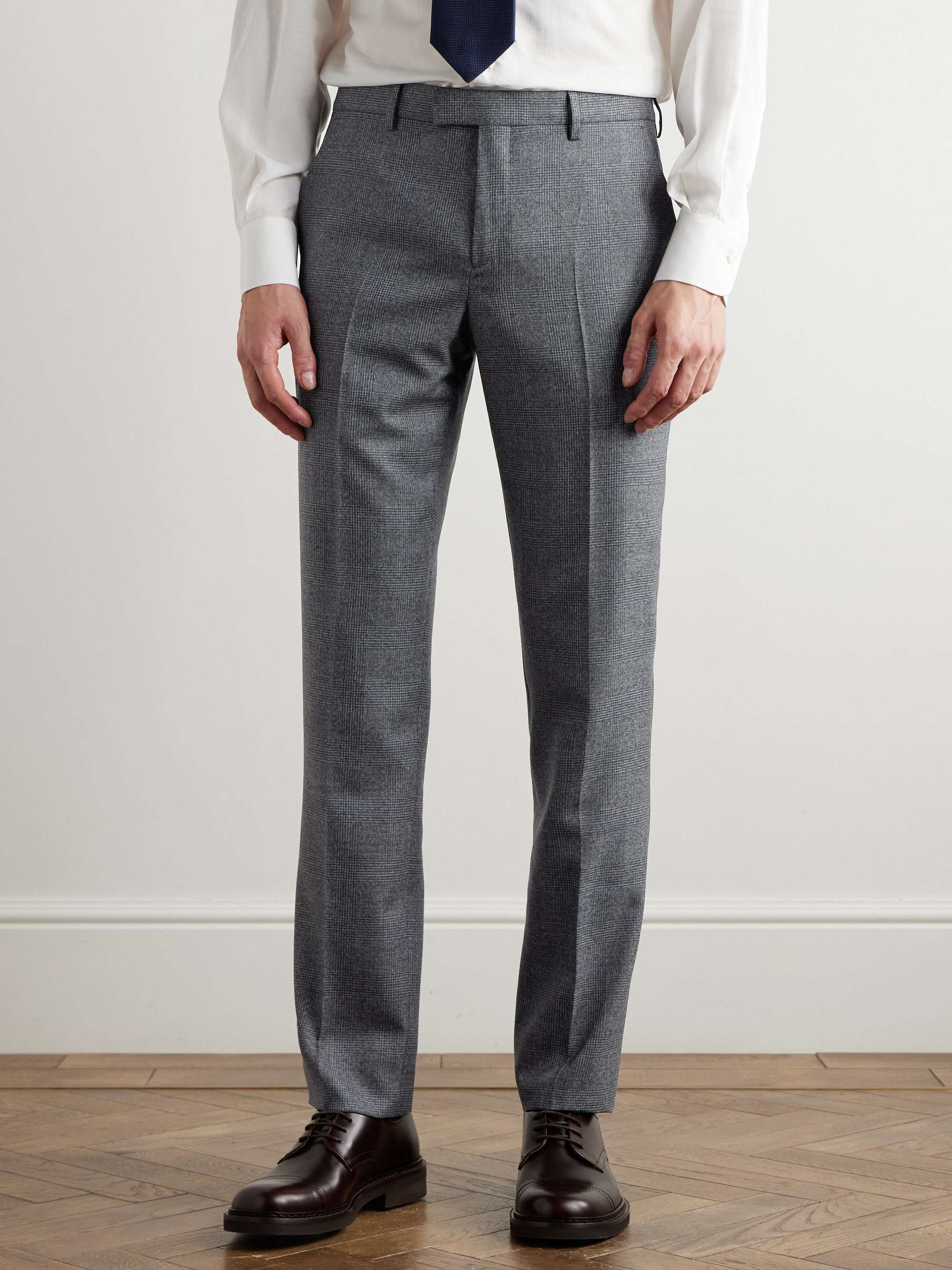 Straight-Leg Prince of Wales Checked Wool Suit Trousers view