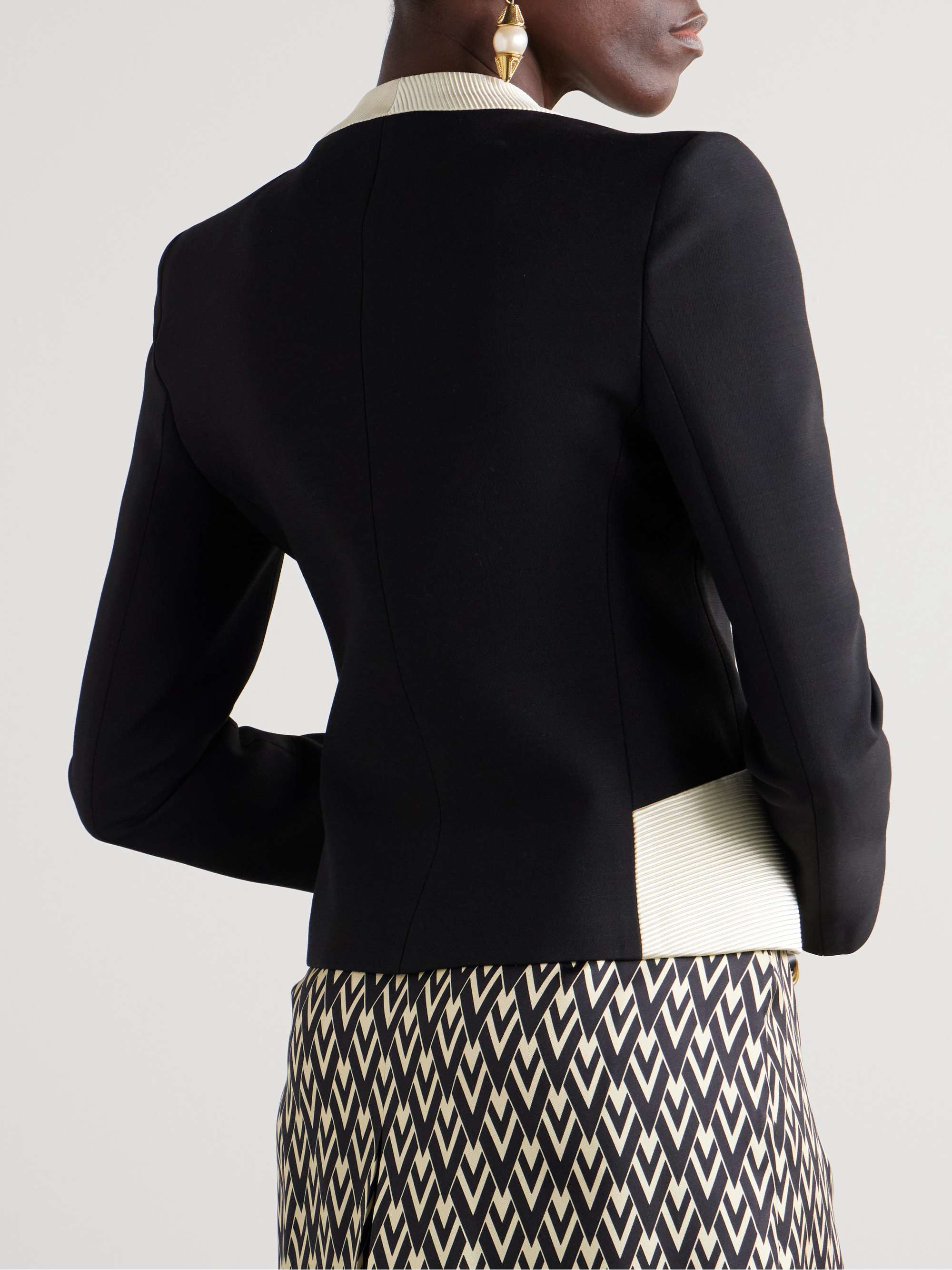 Bow-embellished ribbed cotton-blend and wool and silk-blend crepe jacket view
