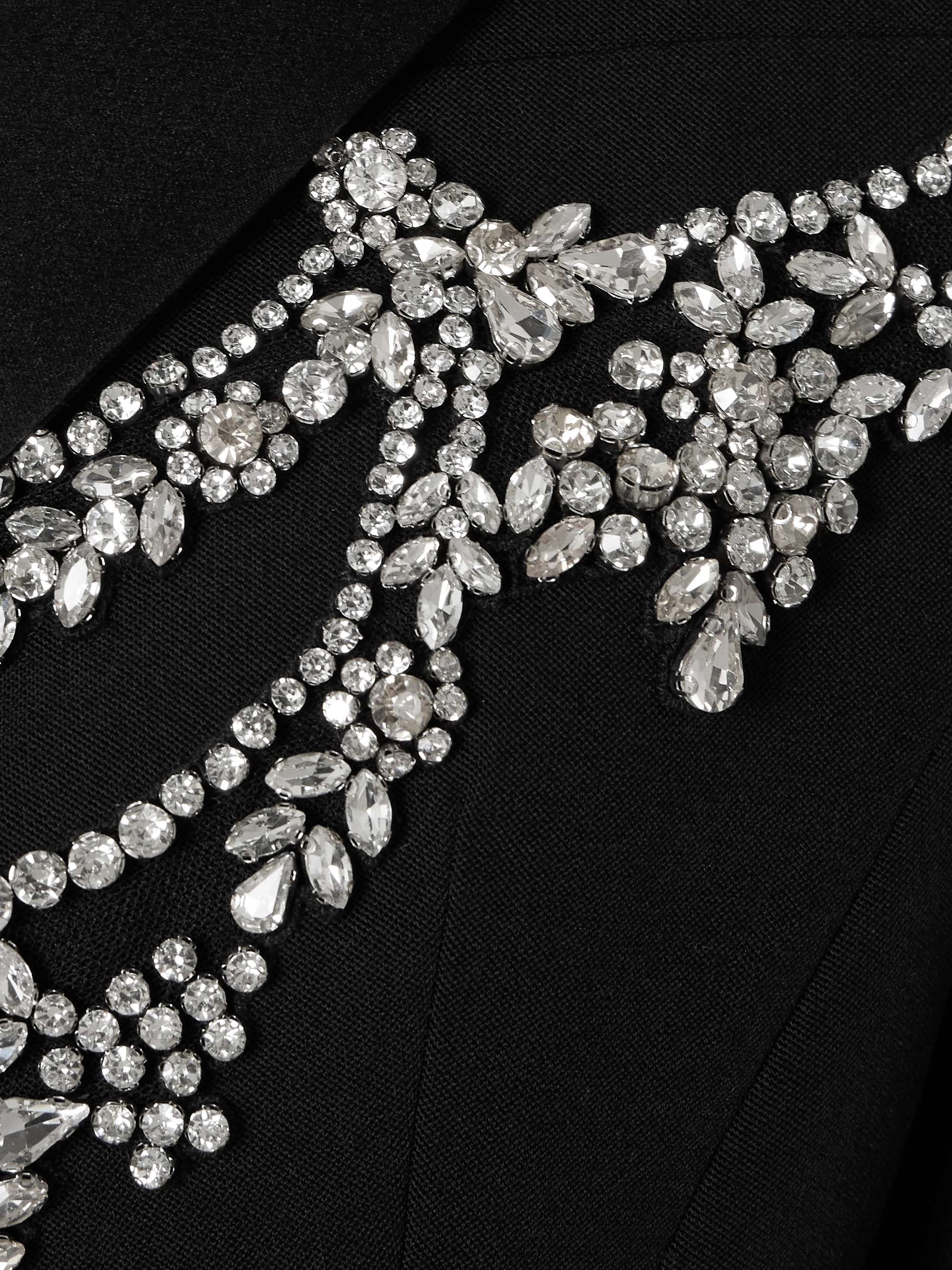 Crystal-embellished silk satin-trimmed grain de poudre wool blazer view