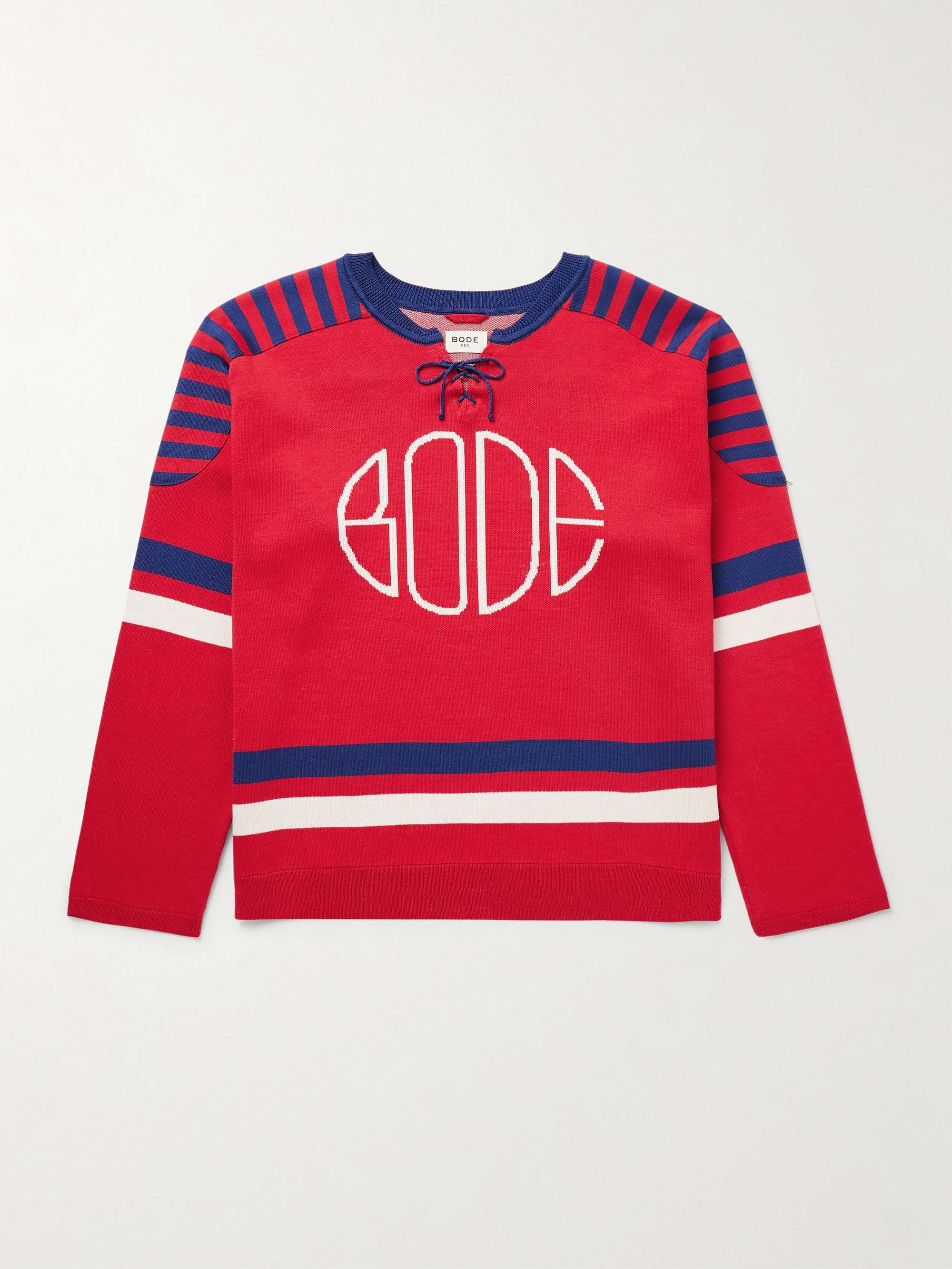 Rink Lace-Up Logo-Jacquard Striped Mako Cotton Sweater hero visual