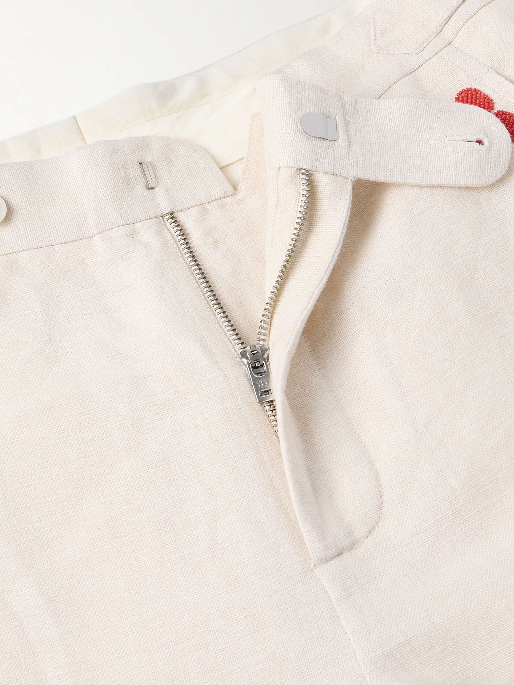 Garden Party Straight-Leg Bead-Embellished Linen Trousers view