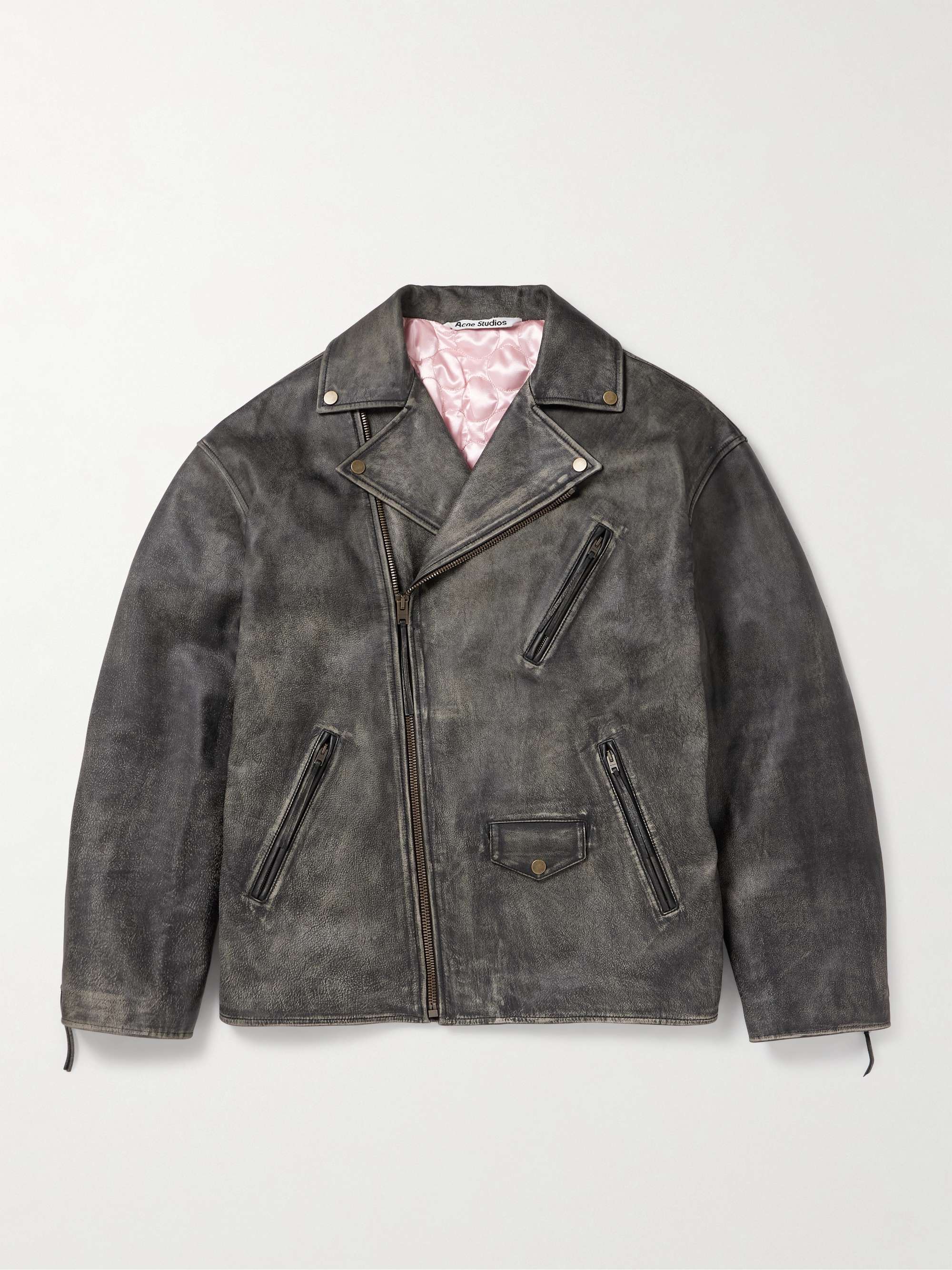 Logo-Embossed Leather Biker Jacket hero visual