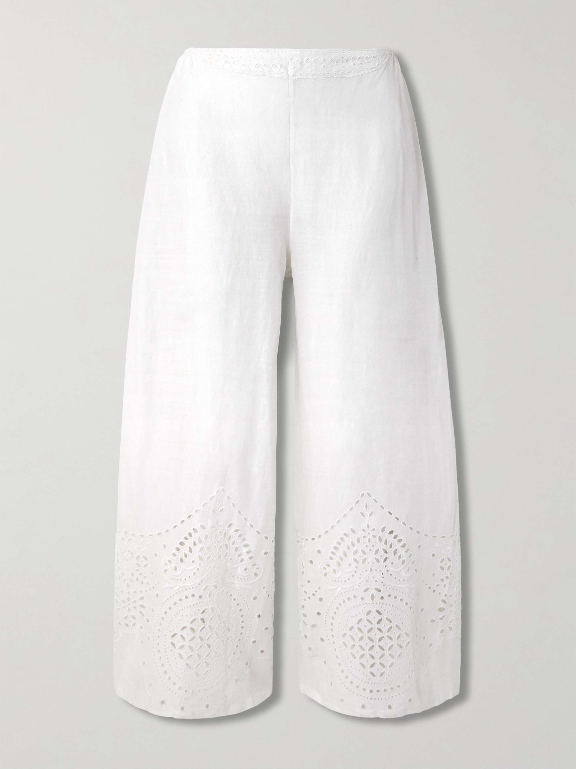 Belvoir broderie anglaise linen straight-leg pants hero visual