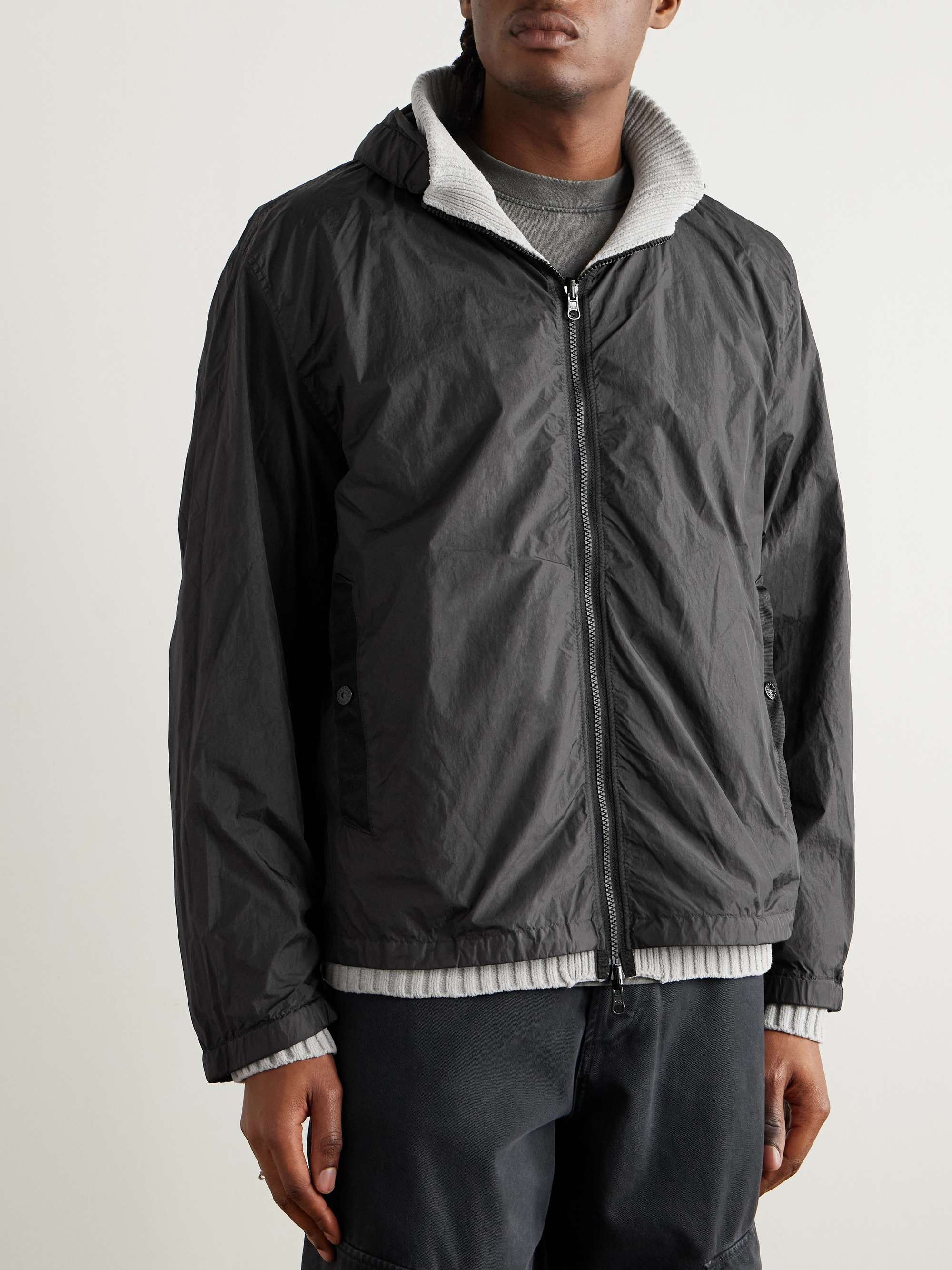 Logo-Appliquéd Reversible Shell and Cotton-Chenille Hooded Cardigan view