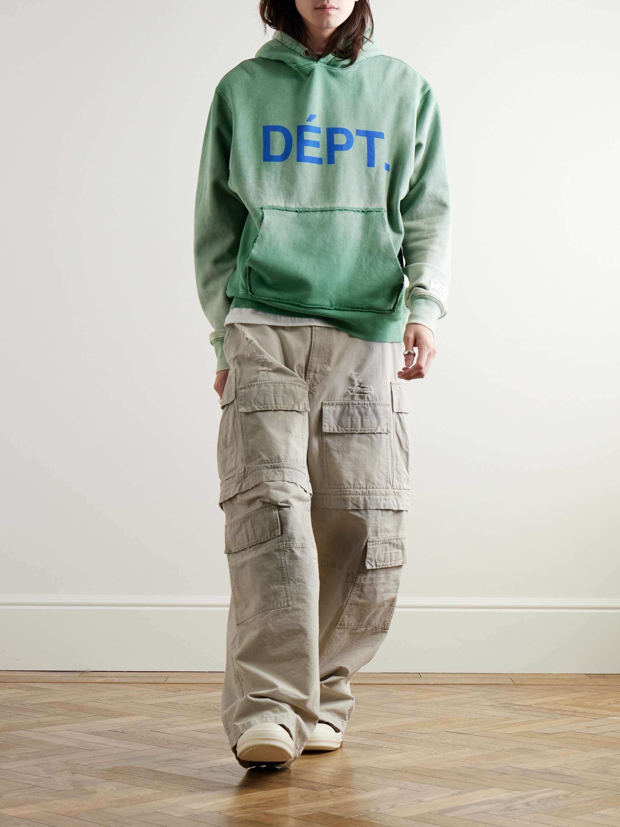 Reversible Logo-Print Distressed Cotton-Jersey Hoodie view