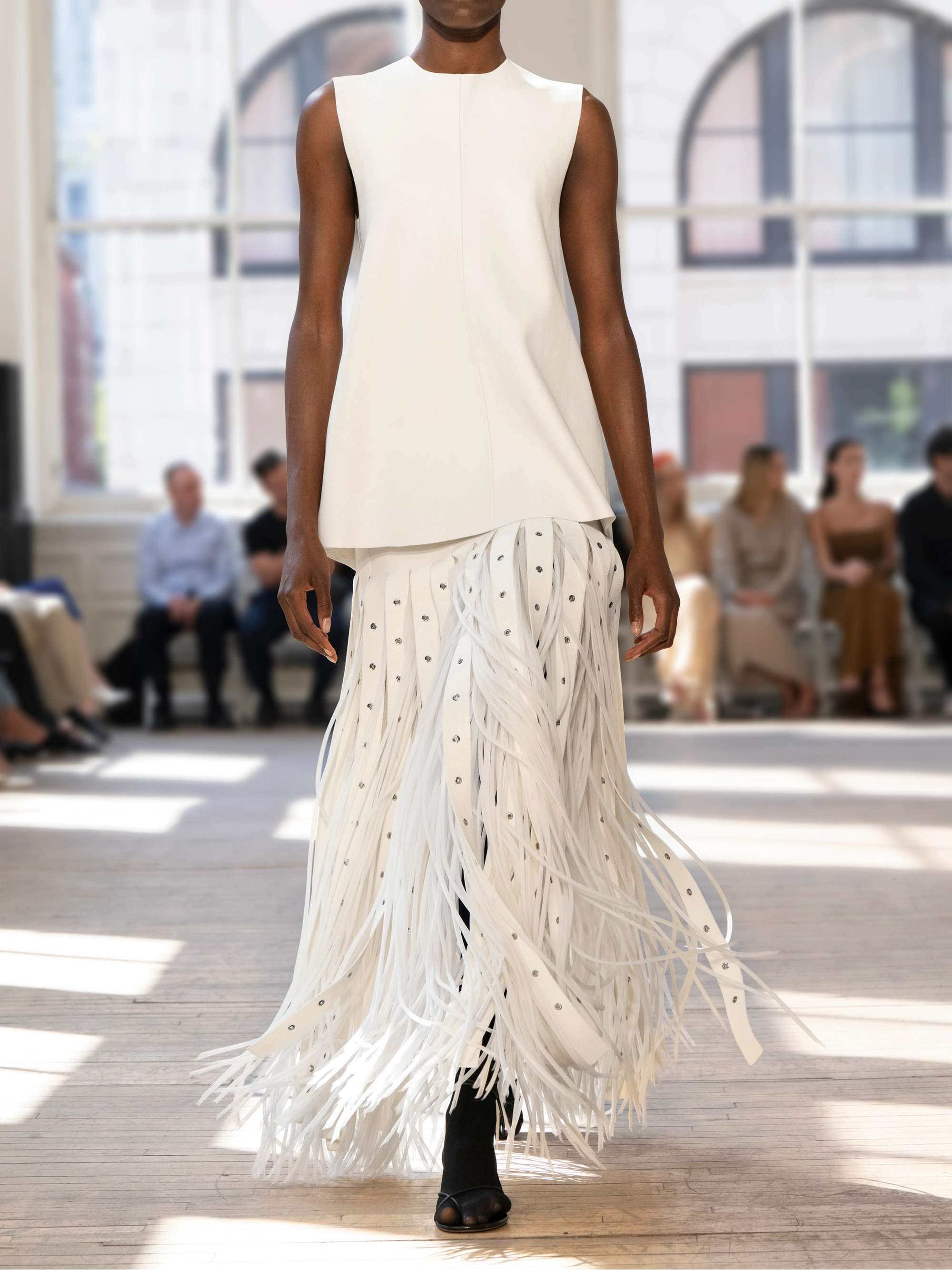 Effe eyelet-embellished fringed stretch-knit maxi skirt view
