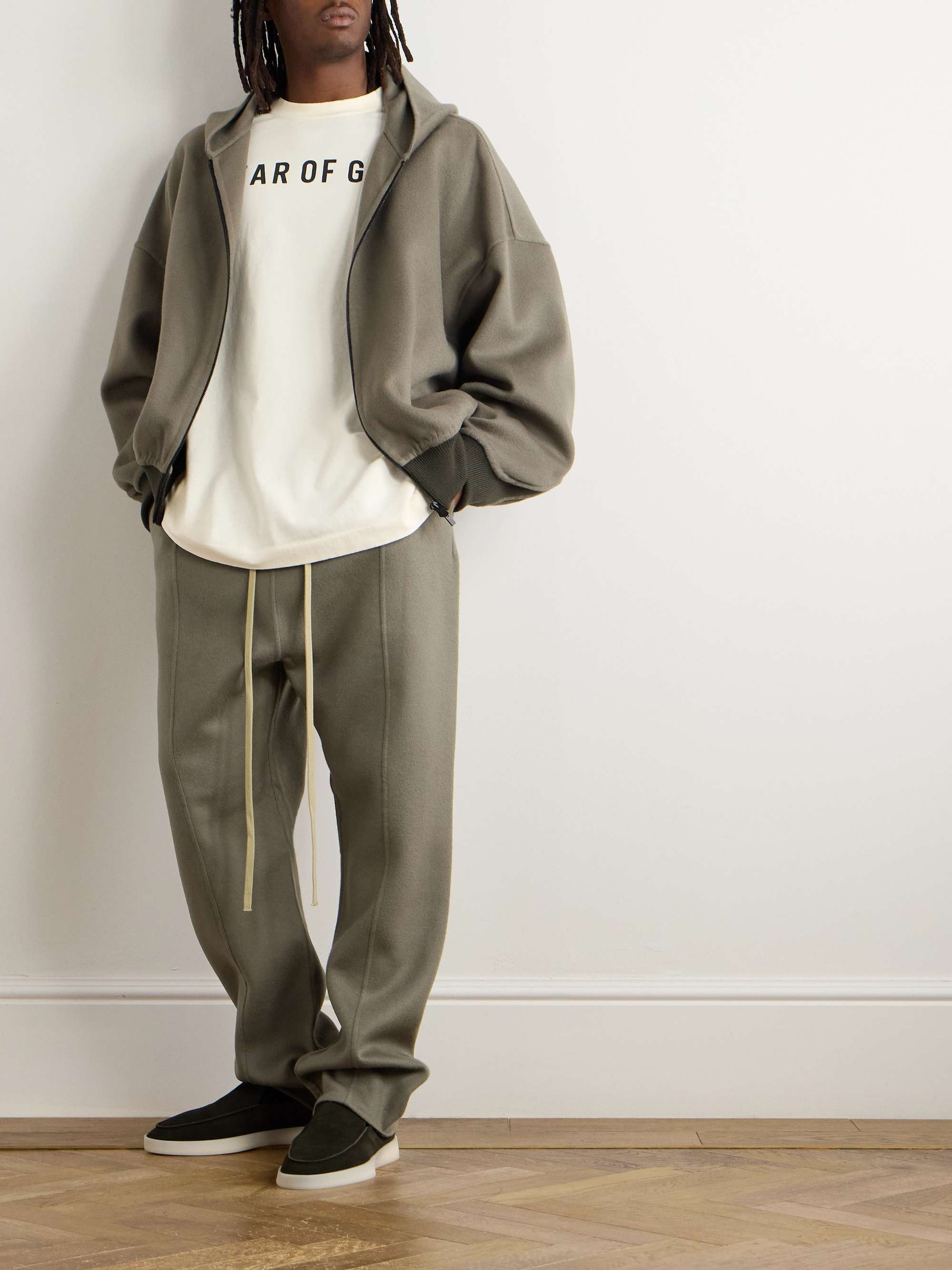 Forum Straight-Leg Logo-Appliquéd Wool and Cashmere-Blend Drawstring Trousers view