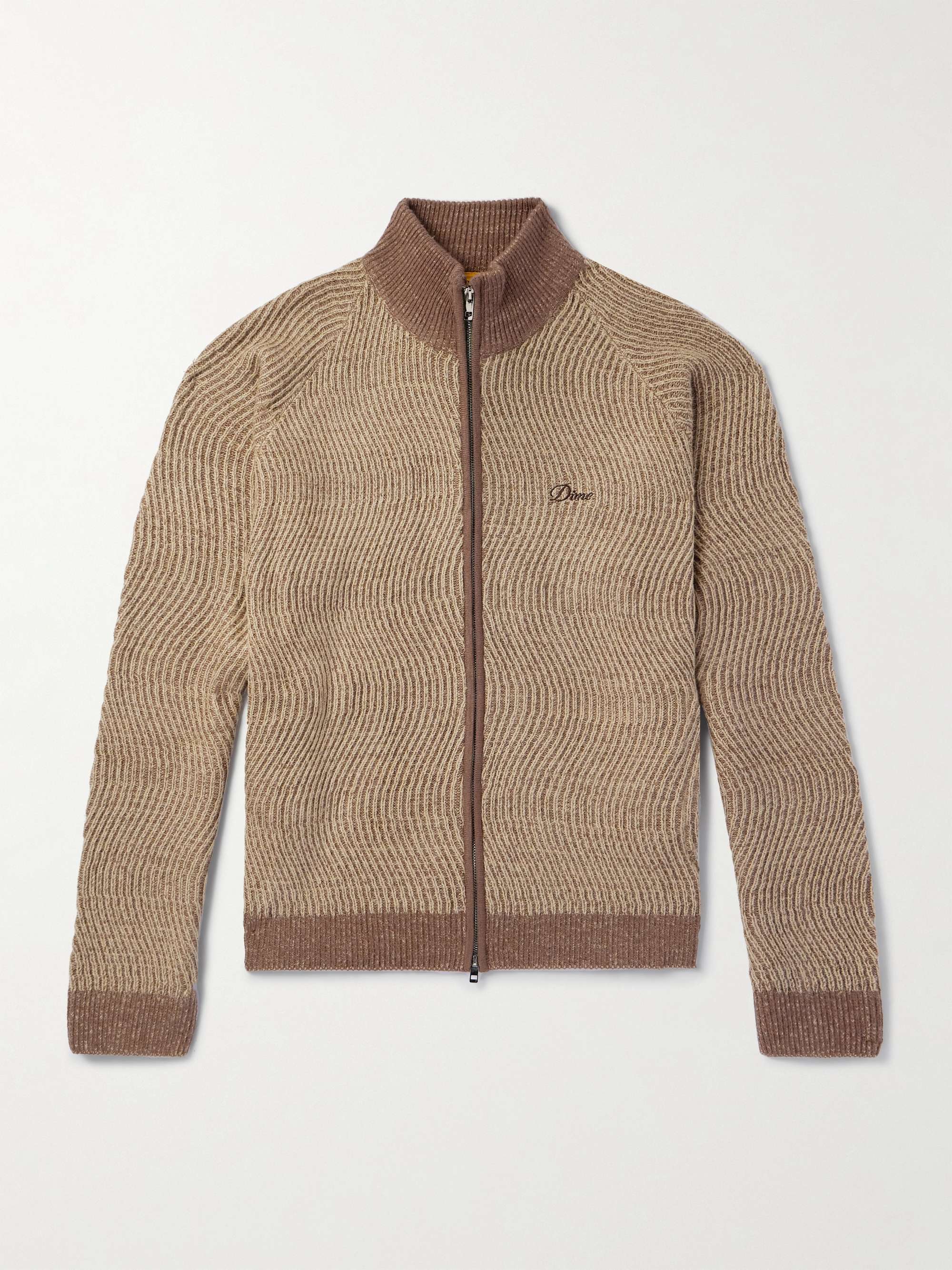 Logo-Embroidered Ribbed-Knit Zip-Up Cardigan hero visual