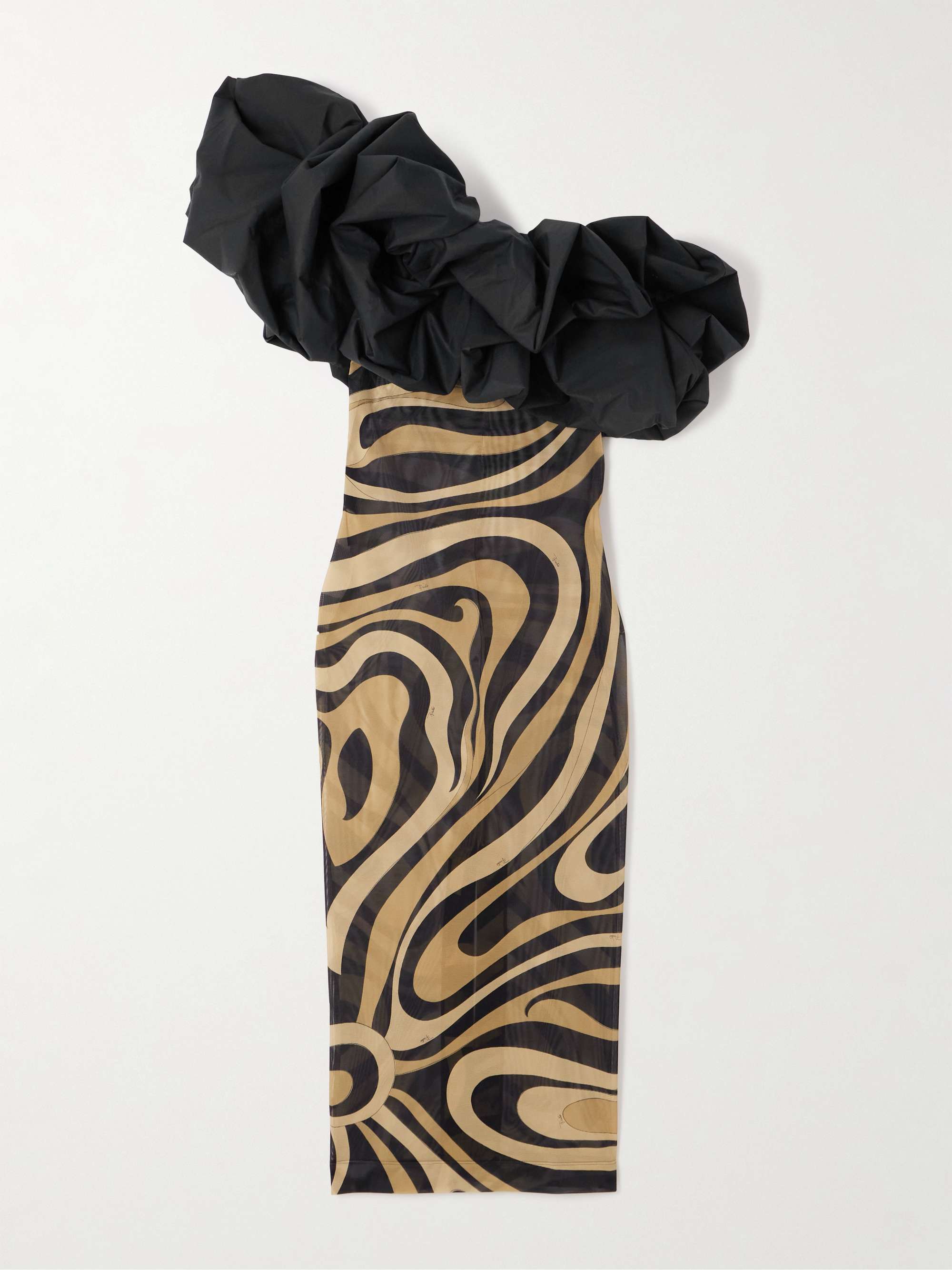 Marmo one-shoulder ruffled cotton poplin-trimmed printed mesh maxi dress hero visual