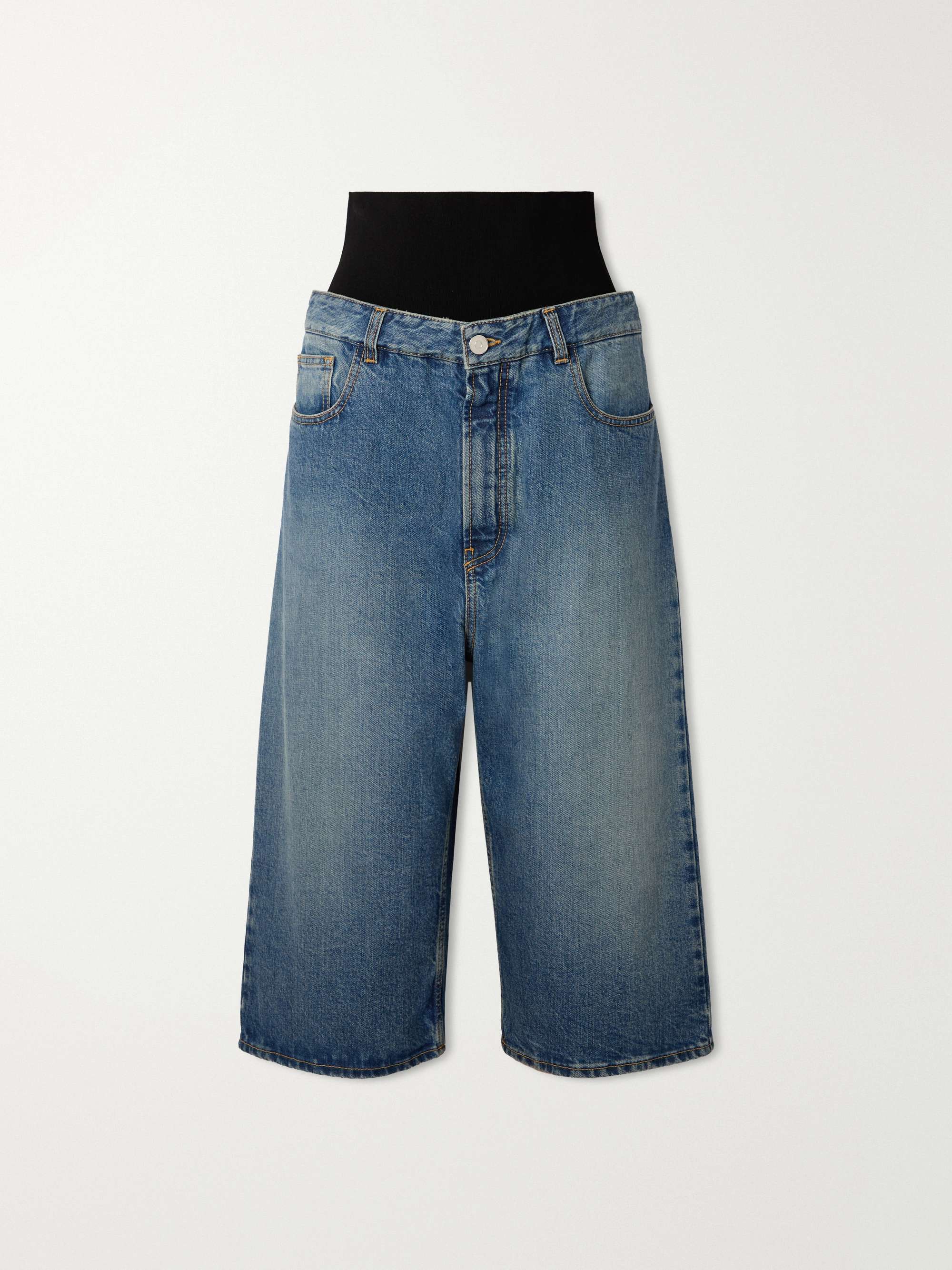 Jersey-trimmed denim shorts hero visual