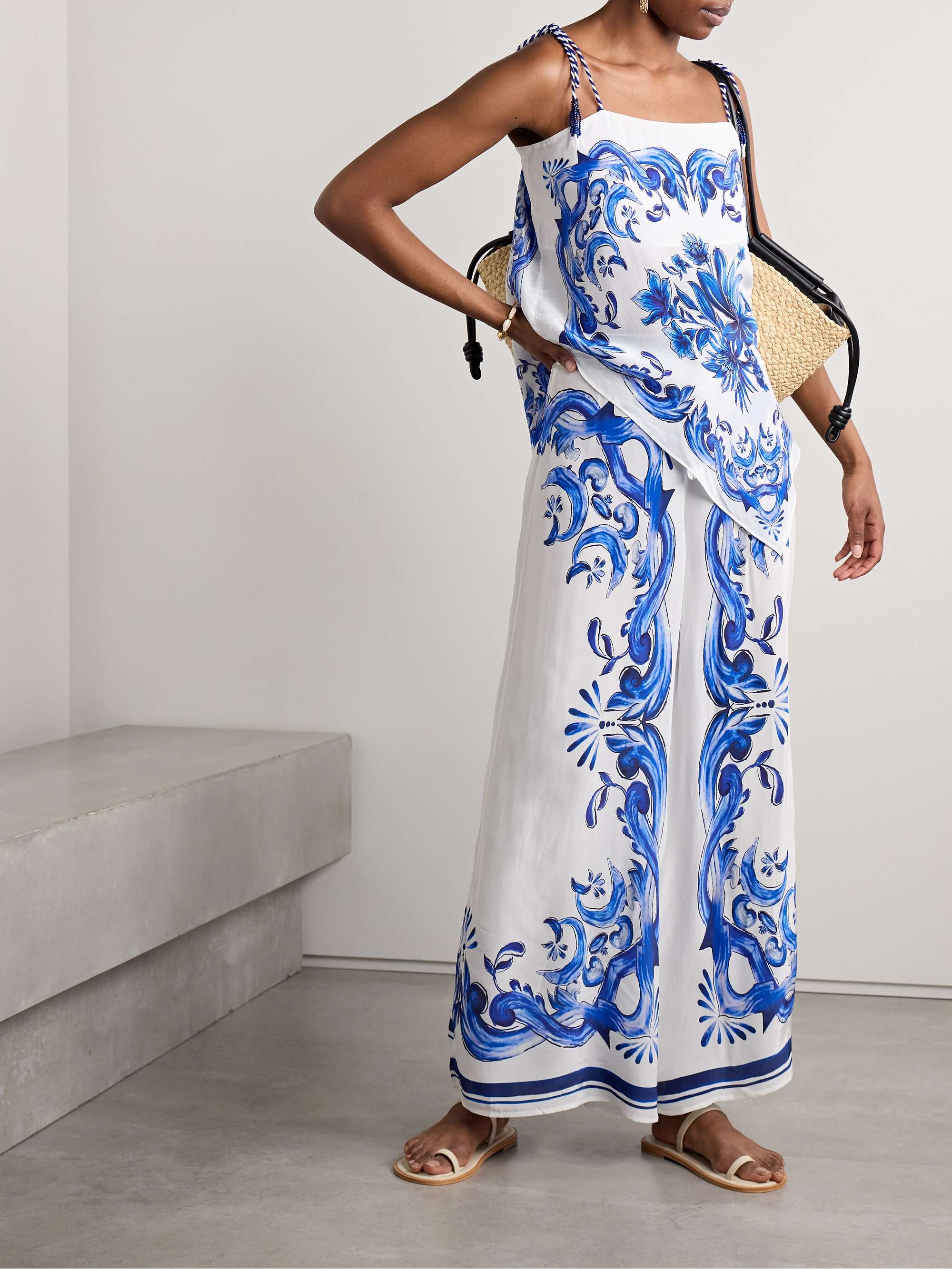 Garden Tiles bead-embellished printed satin wide-leg pants view
