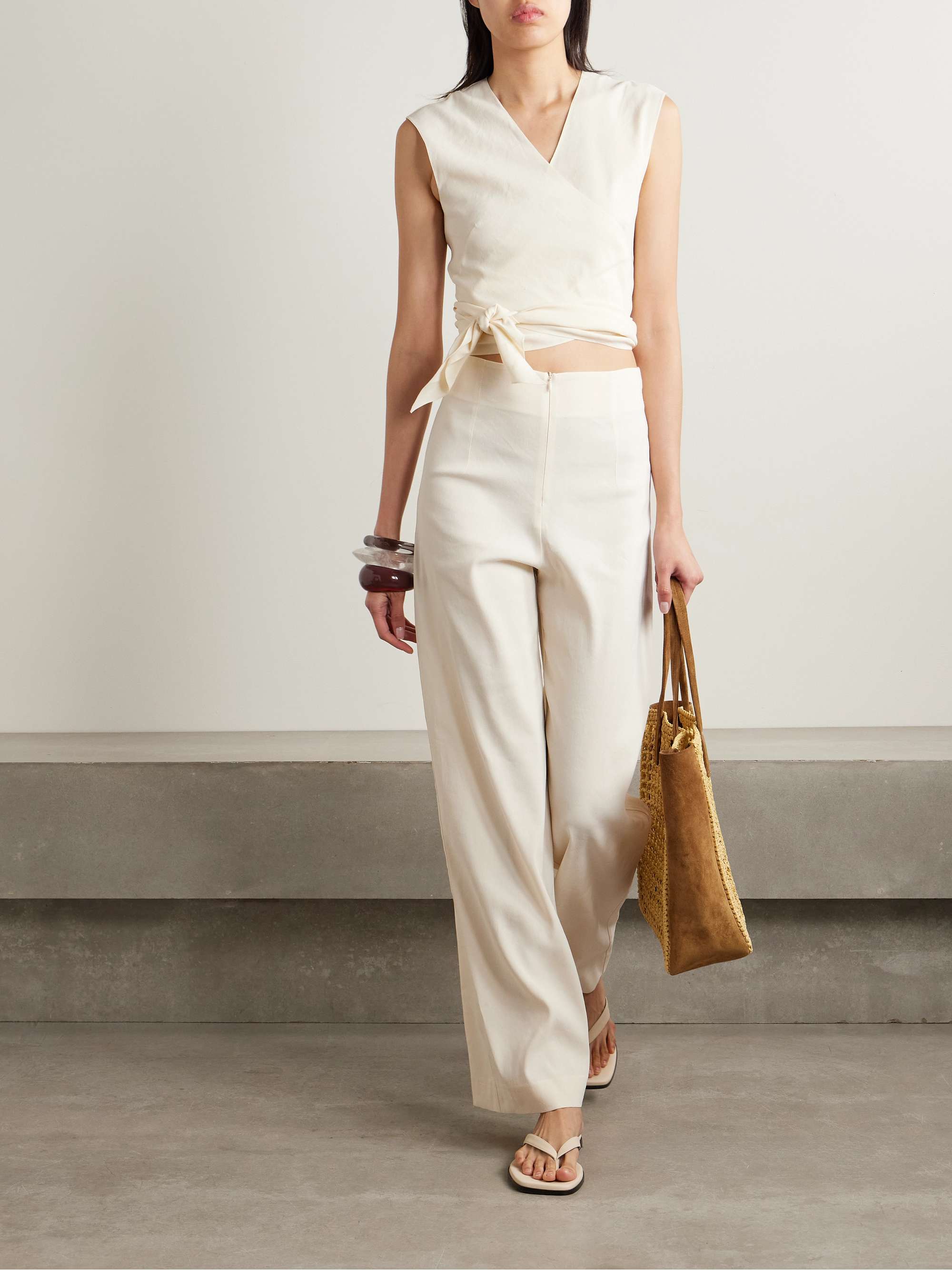 Asa linen-blend crepe straight-leg pants view