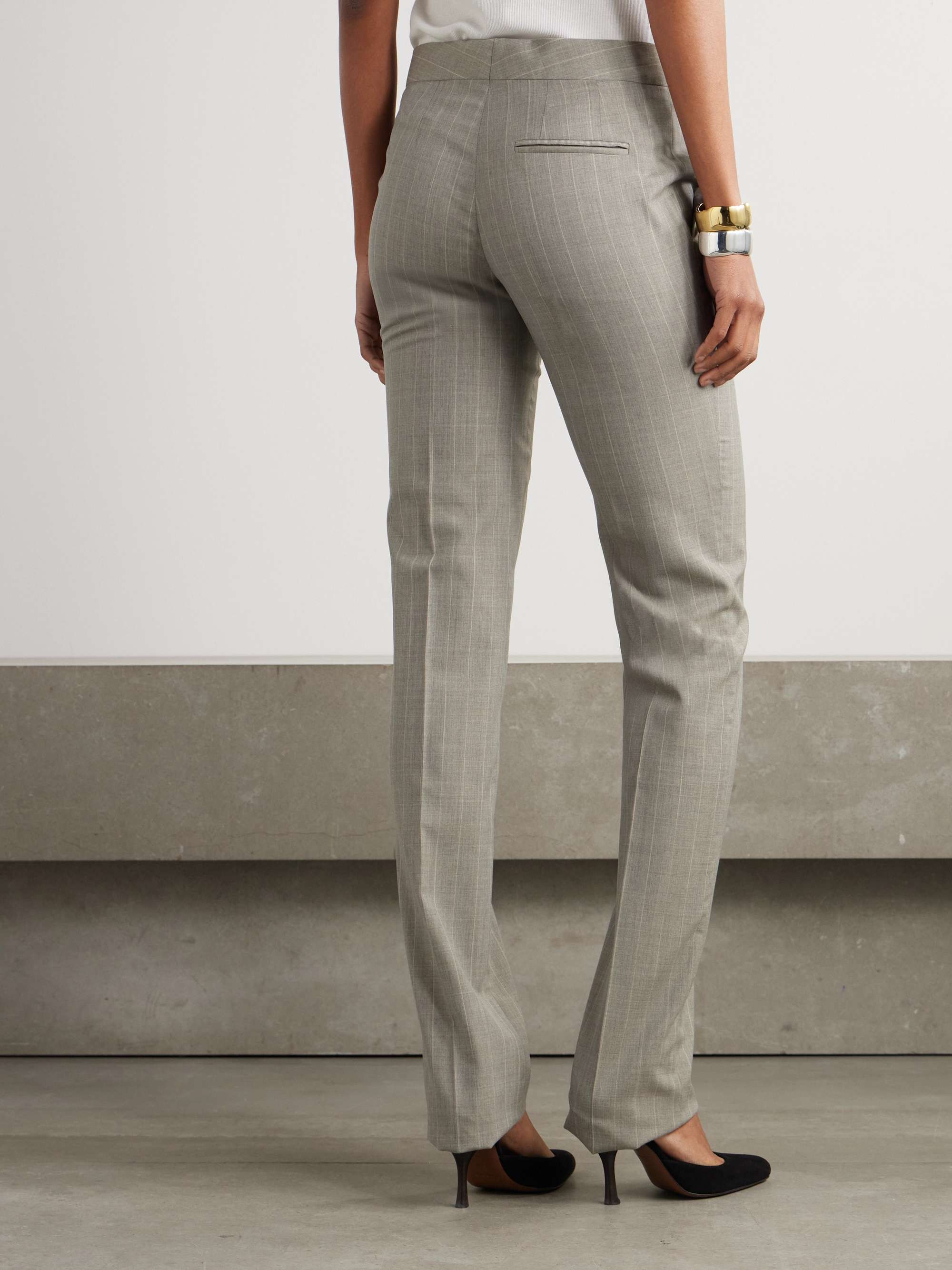 Pinstriped wool straight-leg pants view