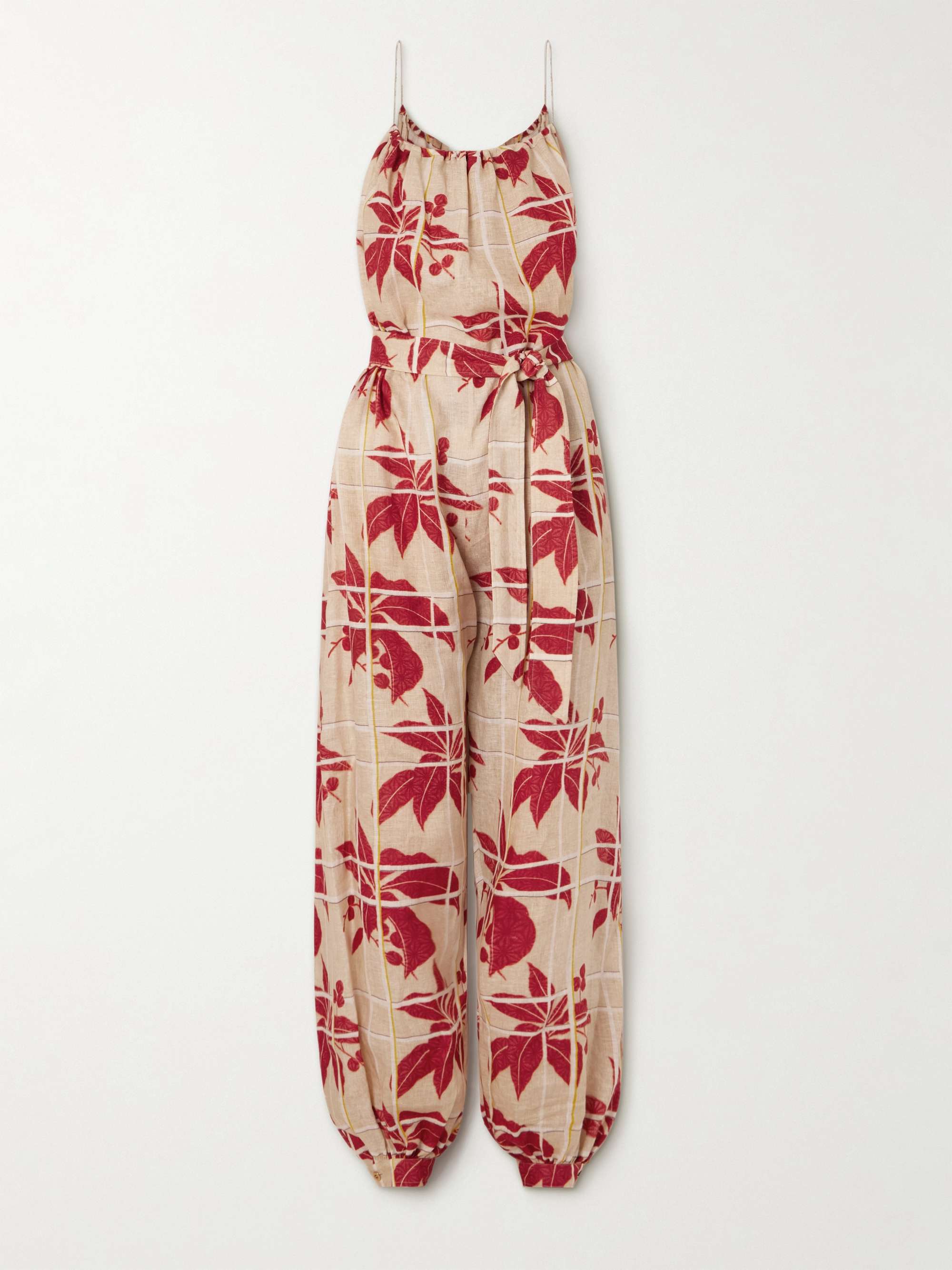 Belted printed linen jumpsuit hero visual