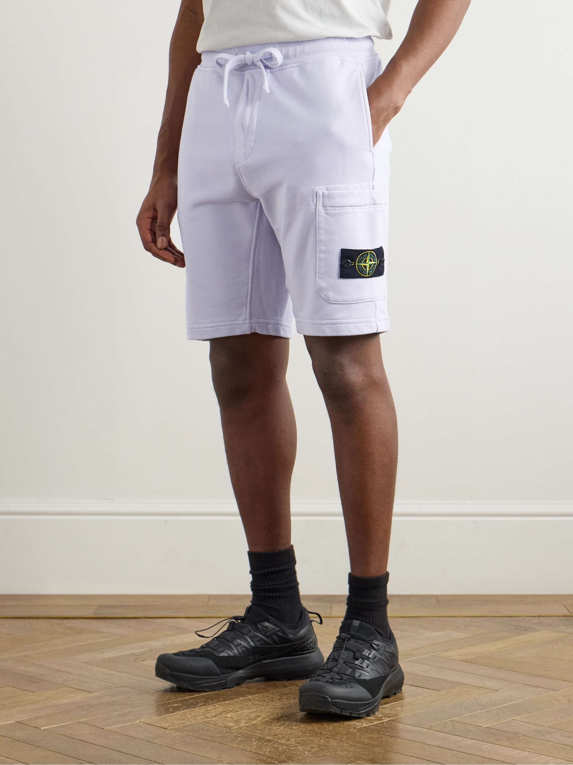 Straight-Leg Logo-Appliquéd Garment-Dyed Cotton-Jersey Drawstring Shorts view