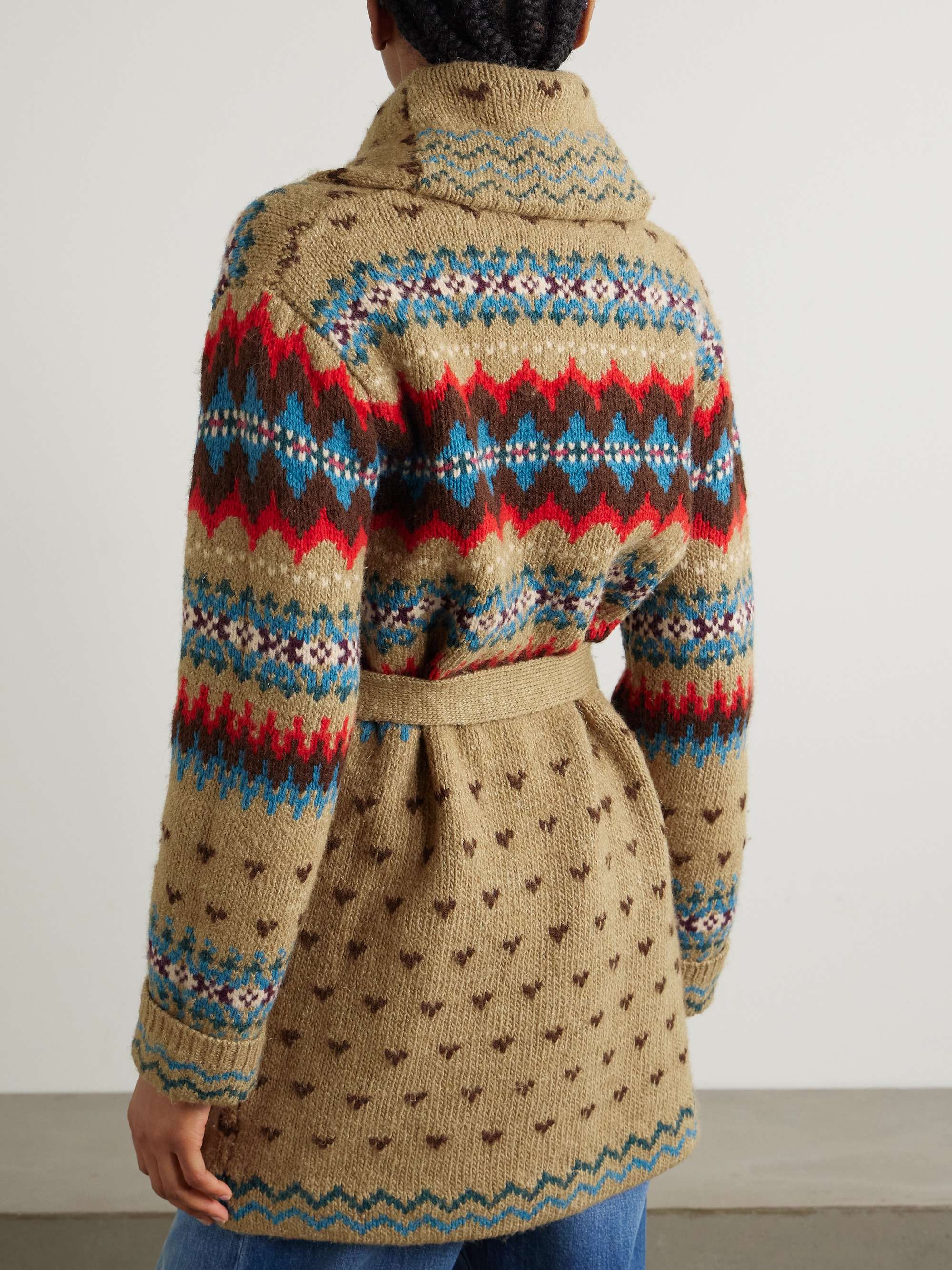 Belted intarsia wool, alpaca and linen-blend cardigan view