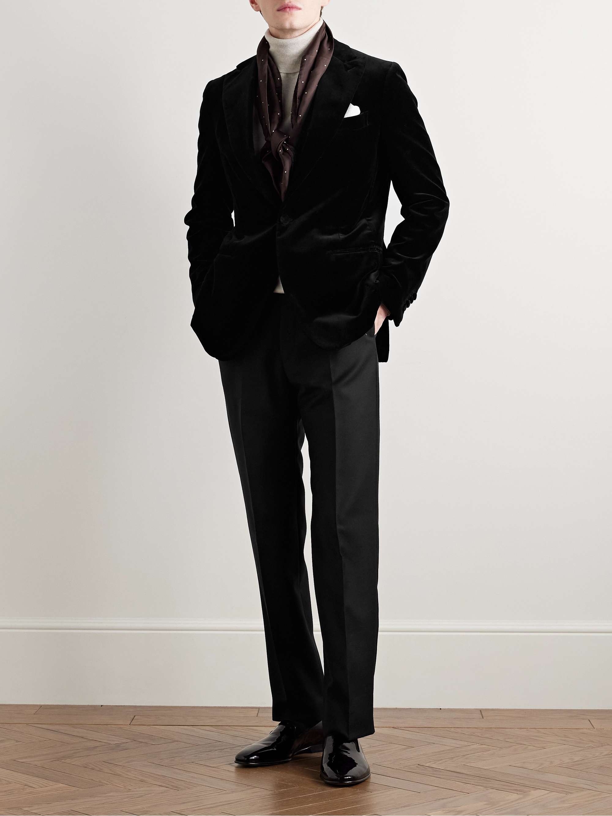 Slim-Fit Straight-Leg Grain de Poudre Wool Tuxedo Trousers view