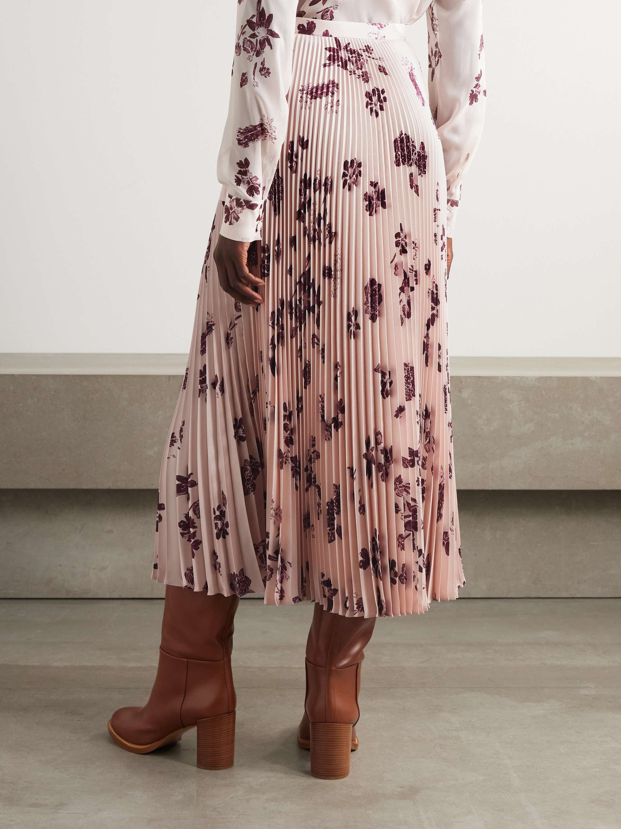 Eames pleated floral-print silk-twill midi skirt view