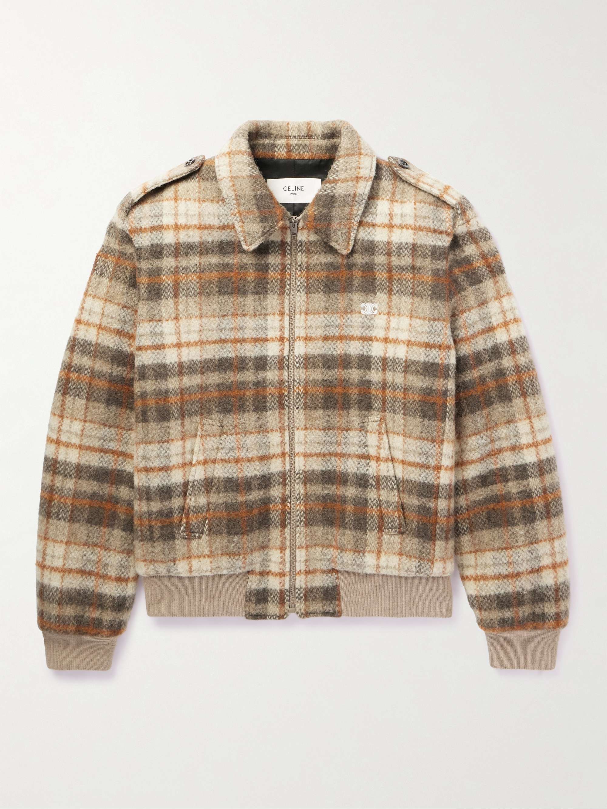 Slim-Fit Logo-Embroidered Checked Wool Jacket hero visual