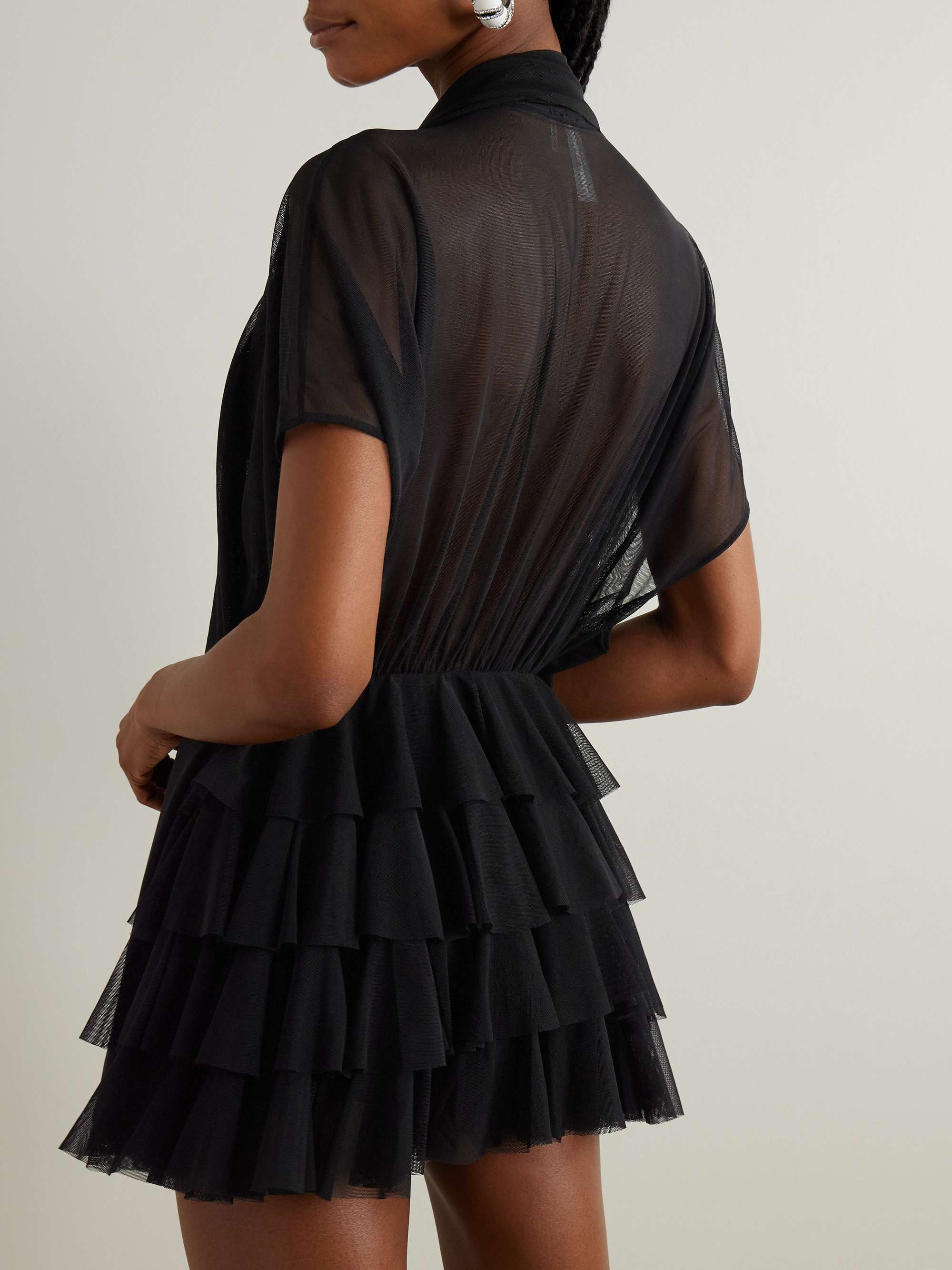 Lauren bow-detailed tiered ruffled tulle mini dress view