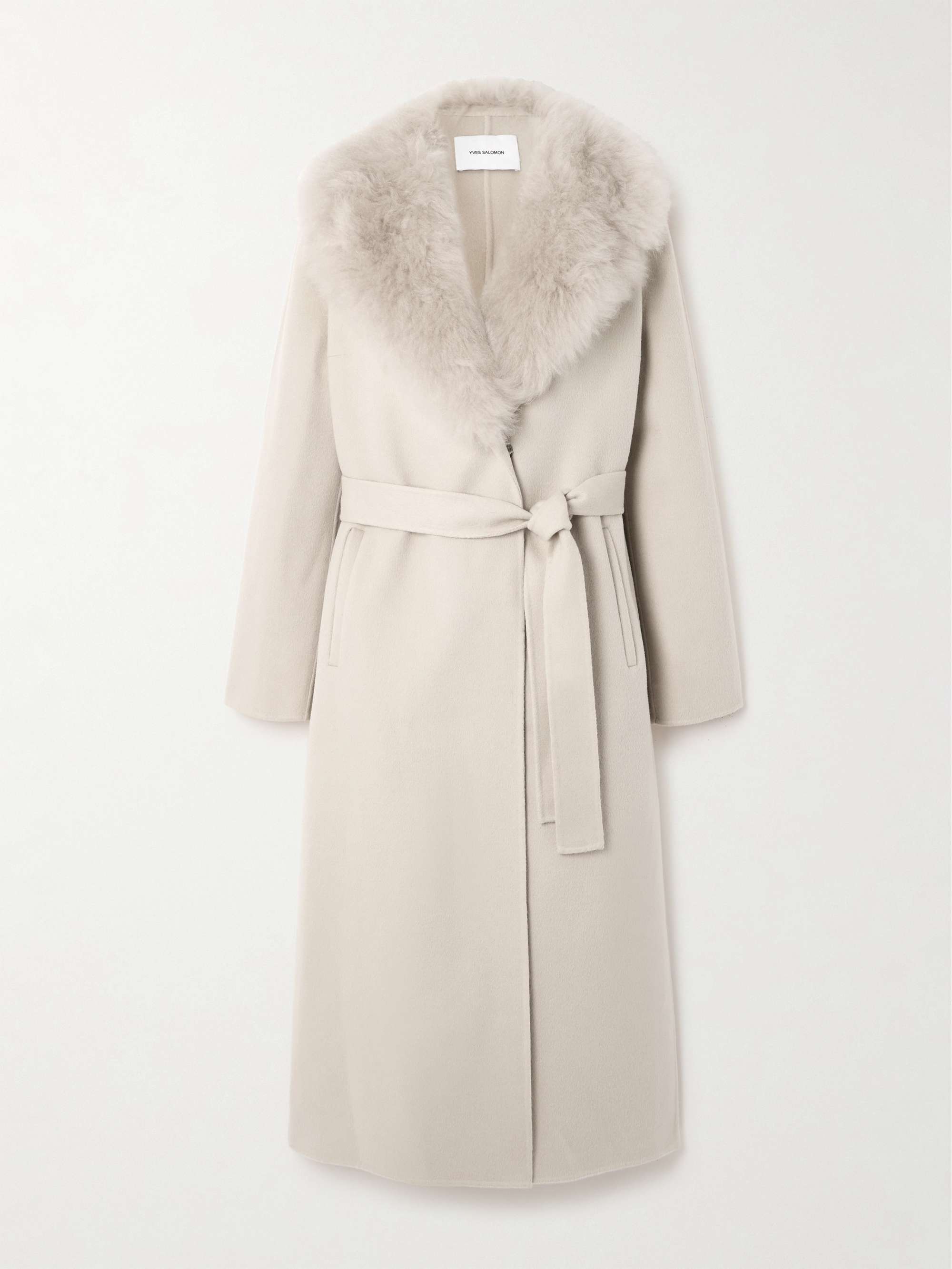 Belted shearling-trimmed wool and cashmere-blend coat hero visual