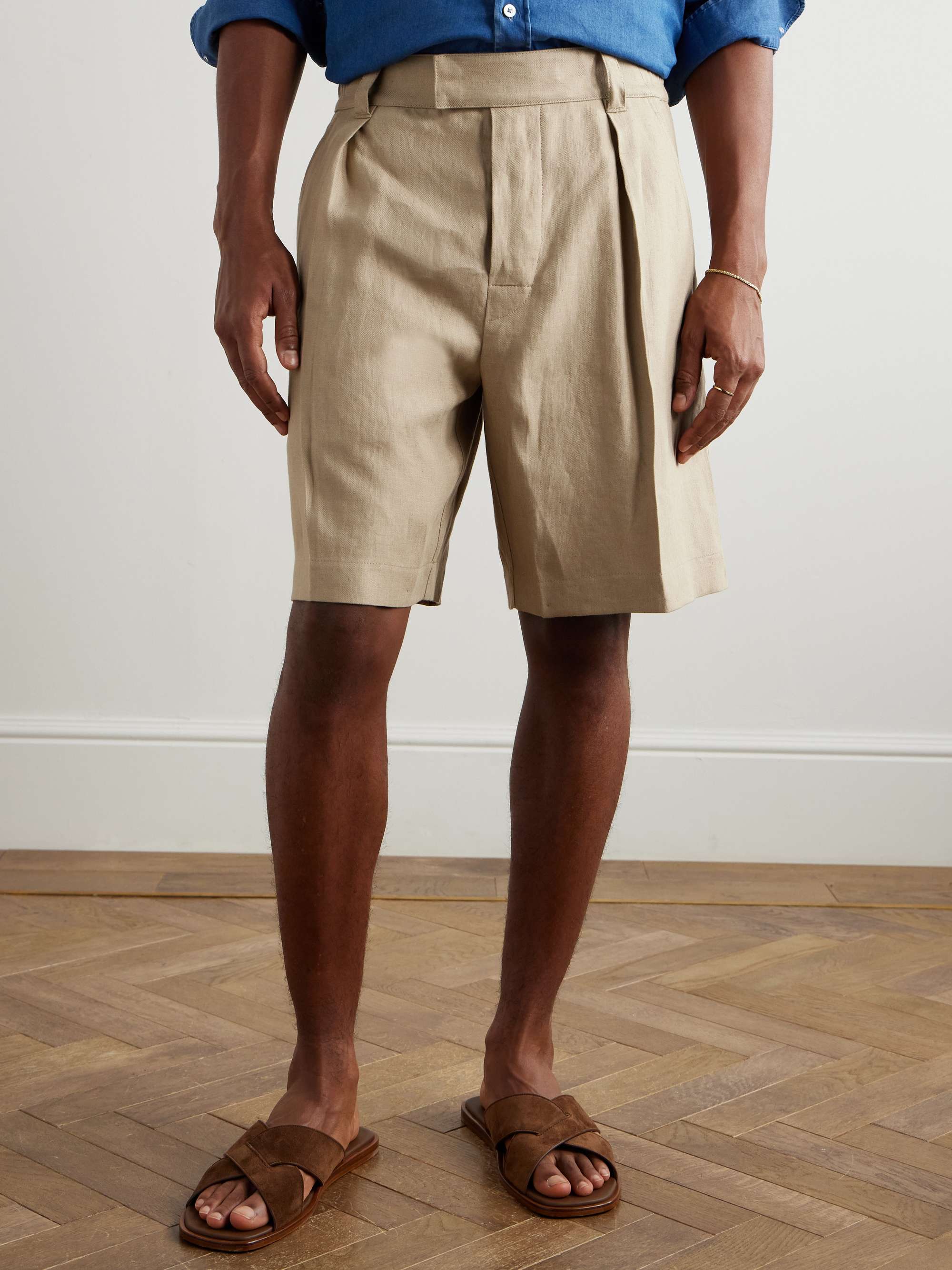 Reinga Wide-Leg Pleated Linen-Twill Bermuda Shorts view