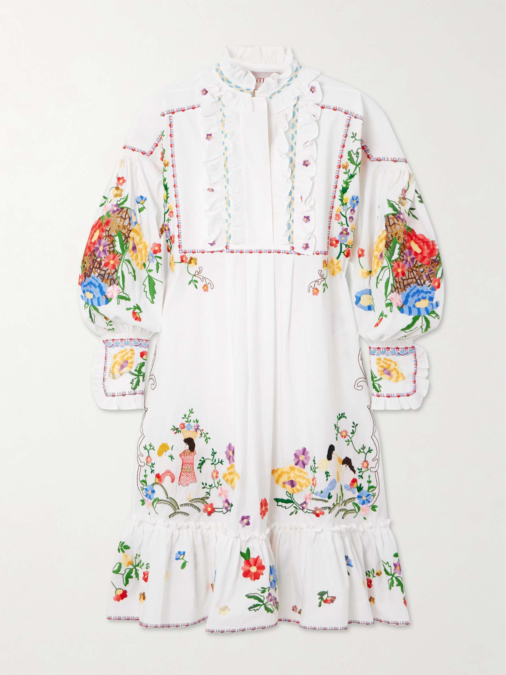 Ruffled embroidered cotton, linen and silk-blend dress hero visual