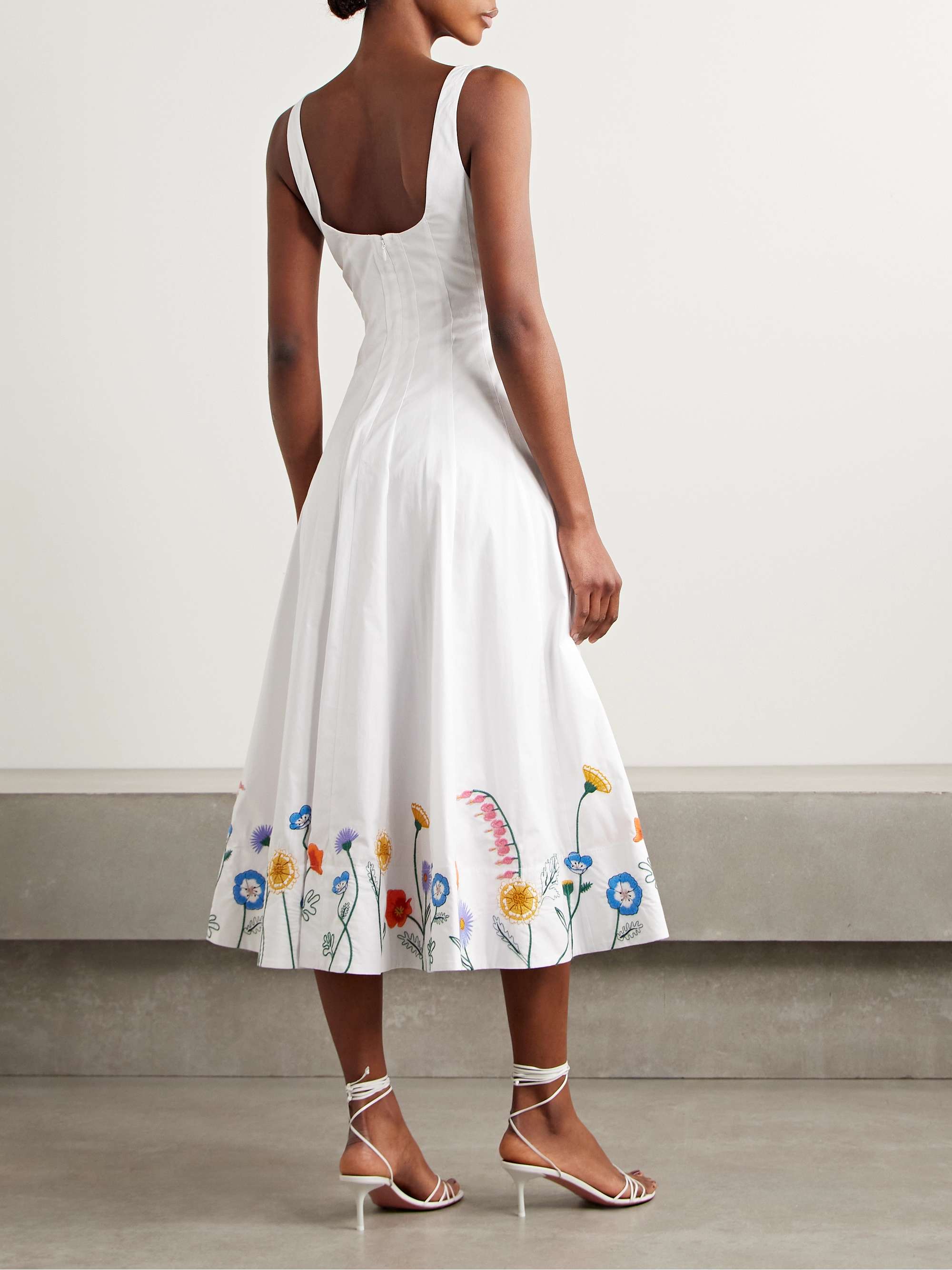 Wells pleated embroidered cotton-blend poplin midi dress view