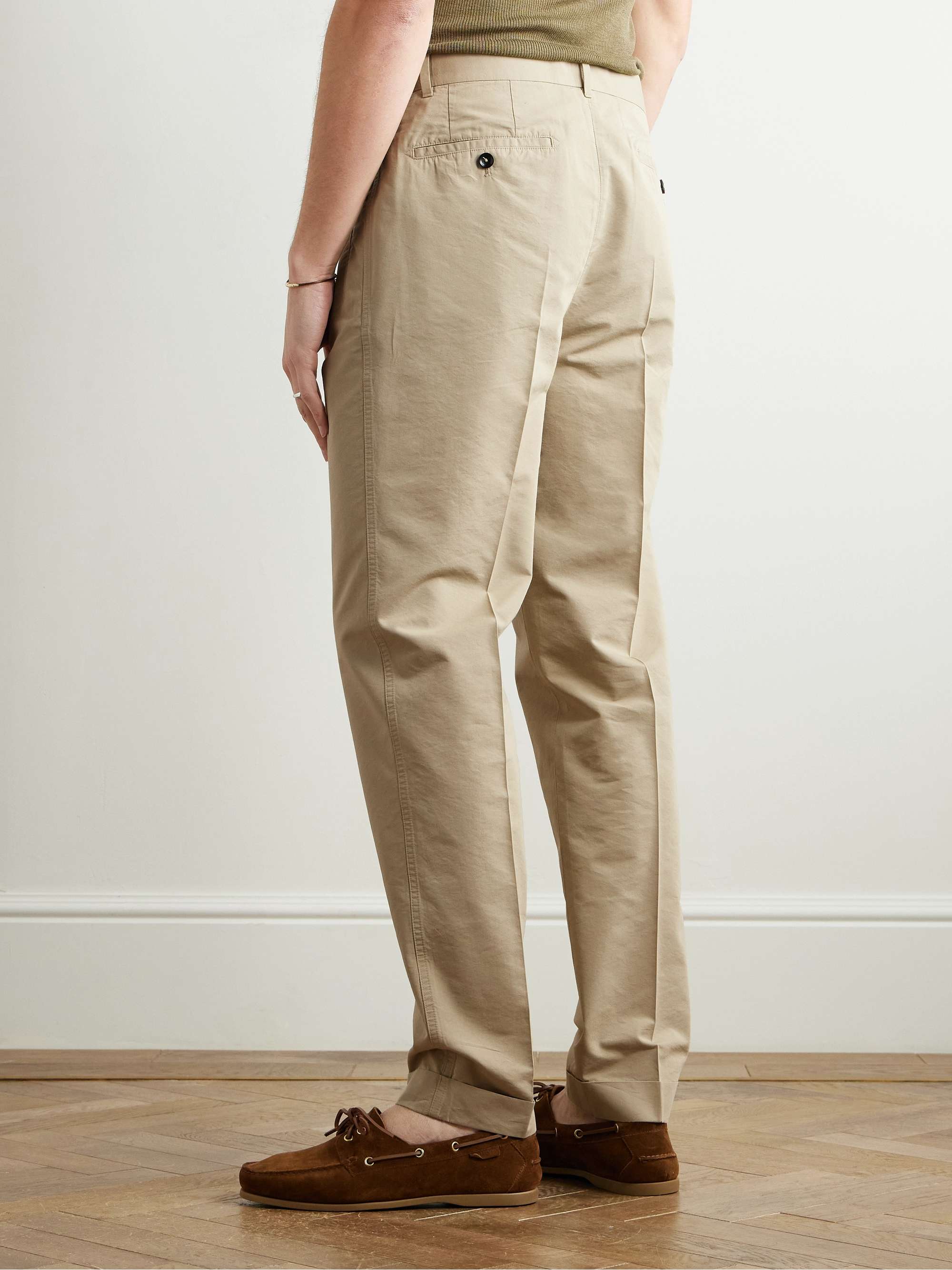 Straight-Leg Pleated Cotton and Silk-Blend Poplin Trousers view
