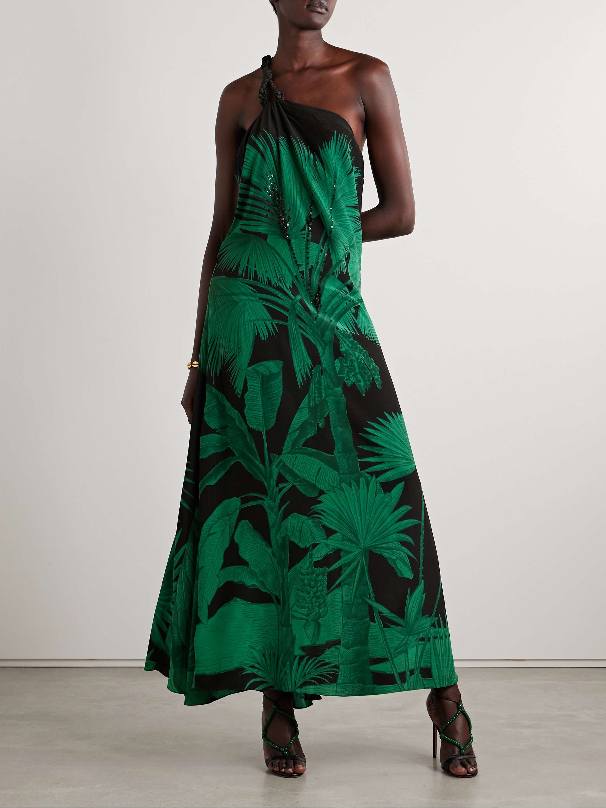 Exceptional Joy belted embellished printed silk crepe de chine maxi dress view