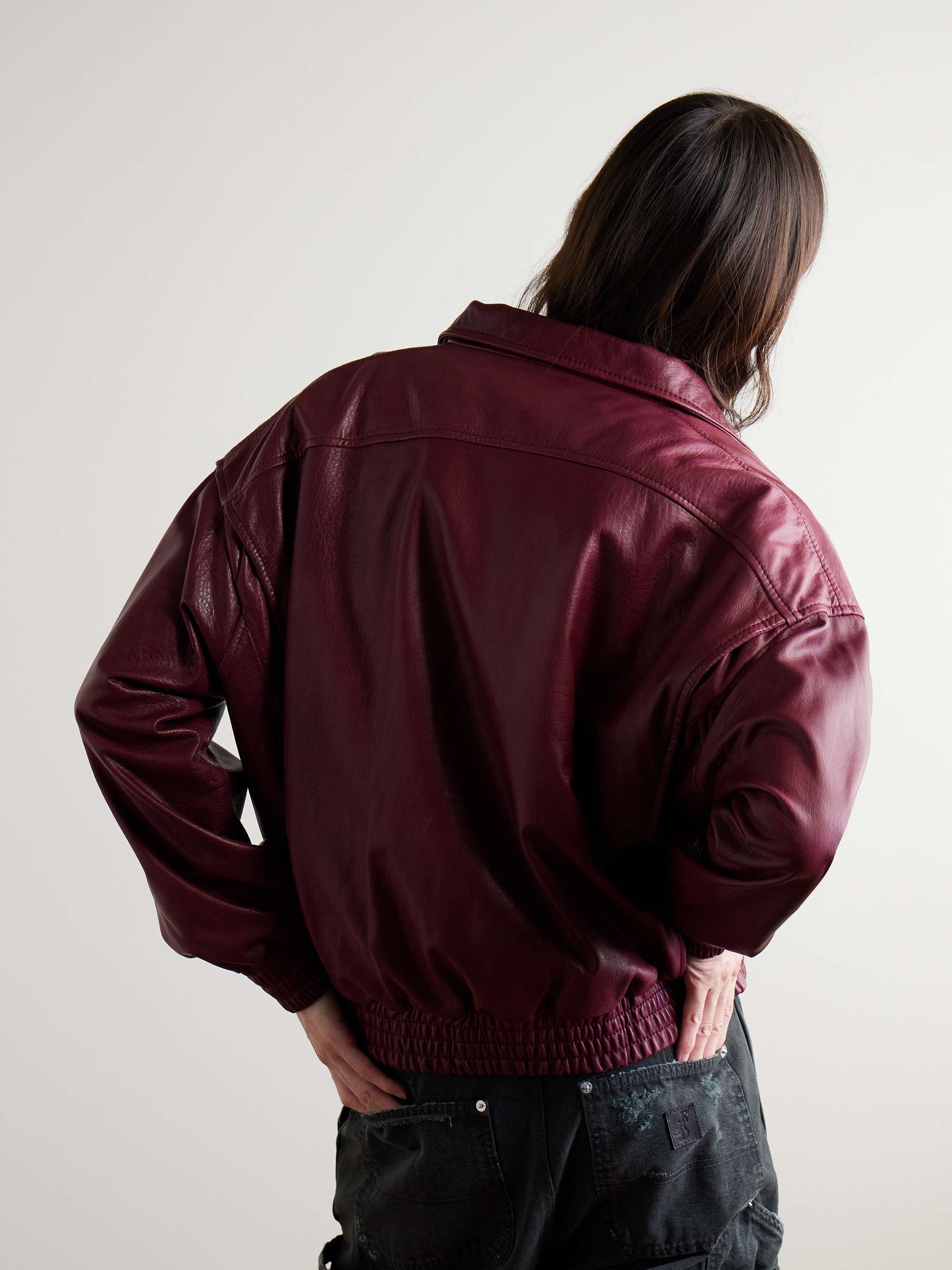 Logo-Embroidered Full-Grain Leather Jacket view