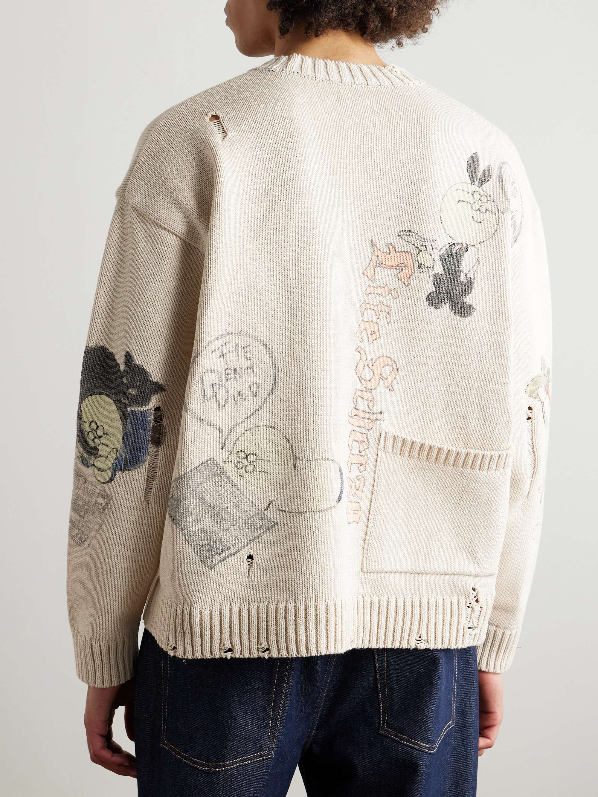 Distressed Printed Cotton Sweater view