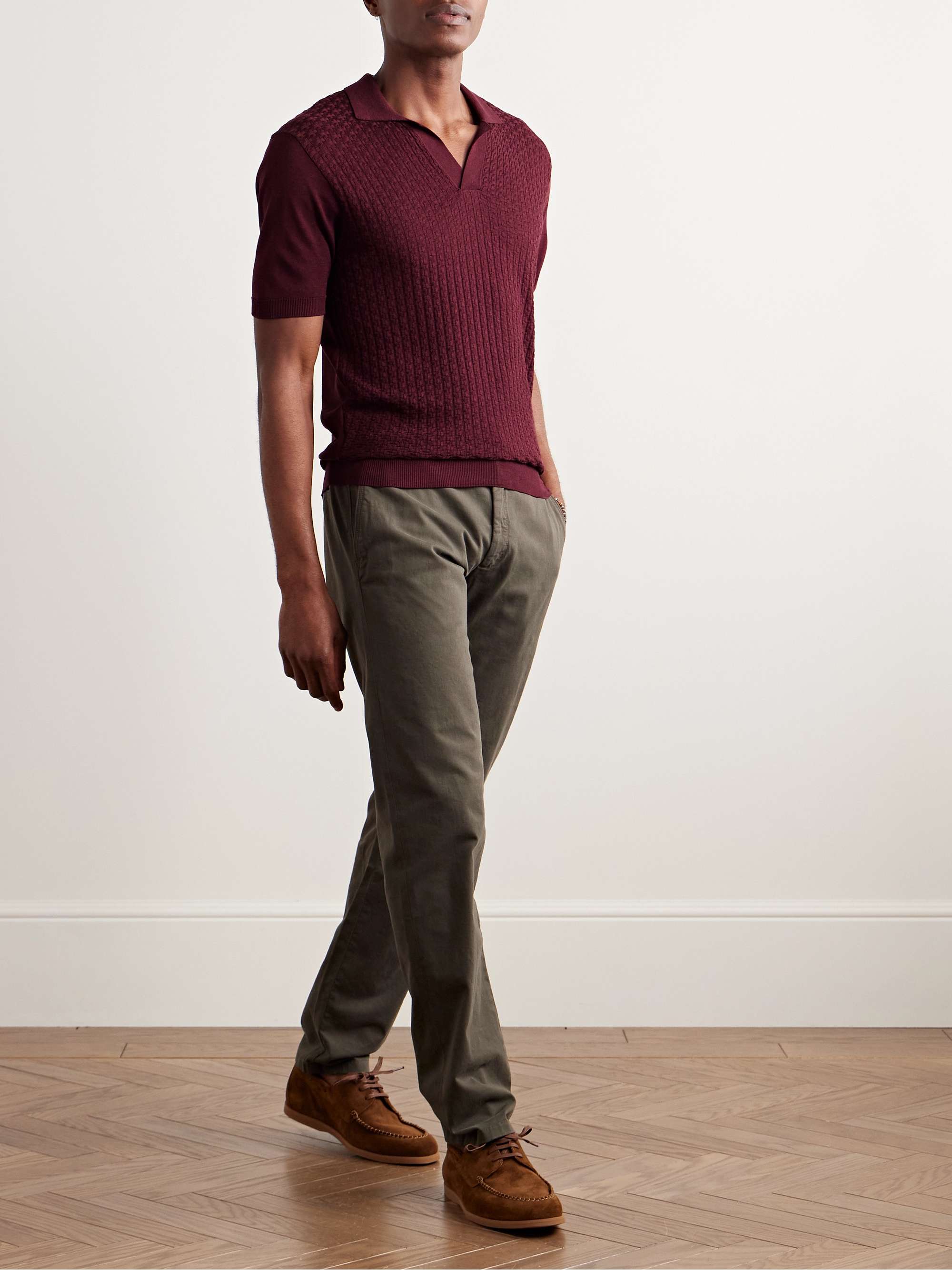 Horton Maybrook Slim-Fit Textured Silk and Cotton-Blend Polo Shirt view