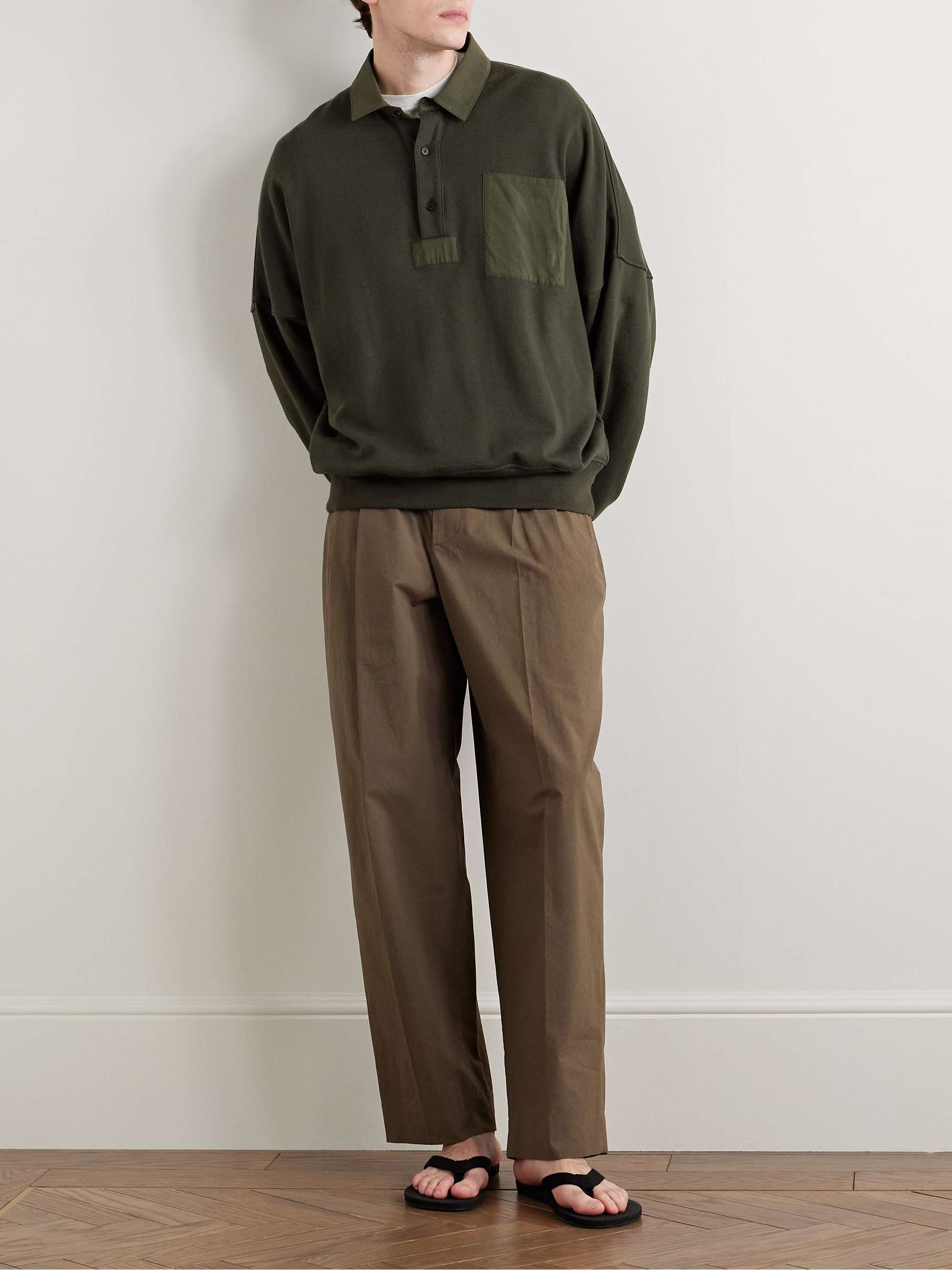 Dende Poplin-Trimmed Brushed Cotton and Cashmere-Blend Polo Shirt view