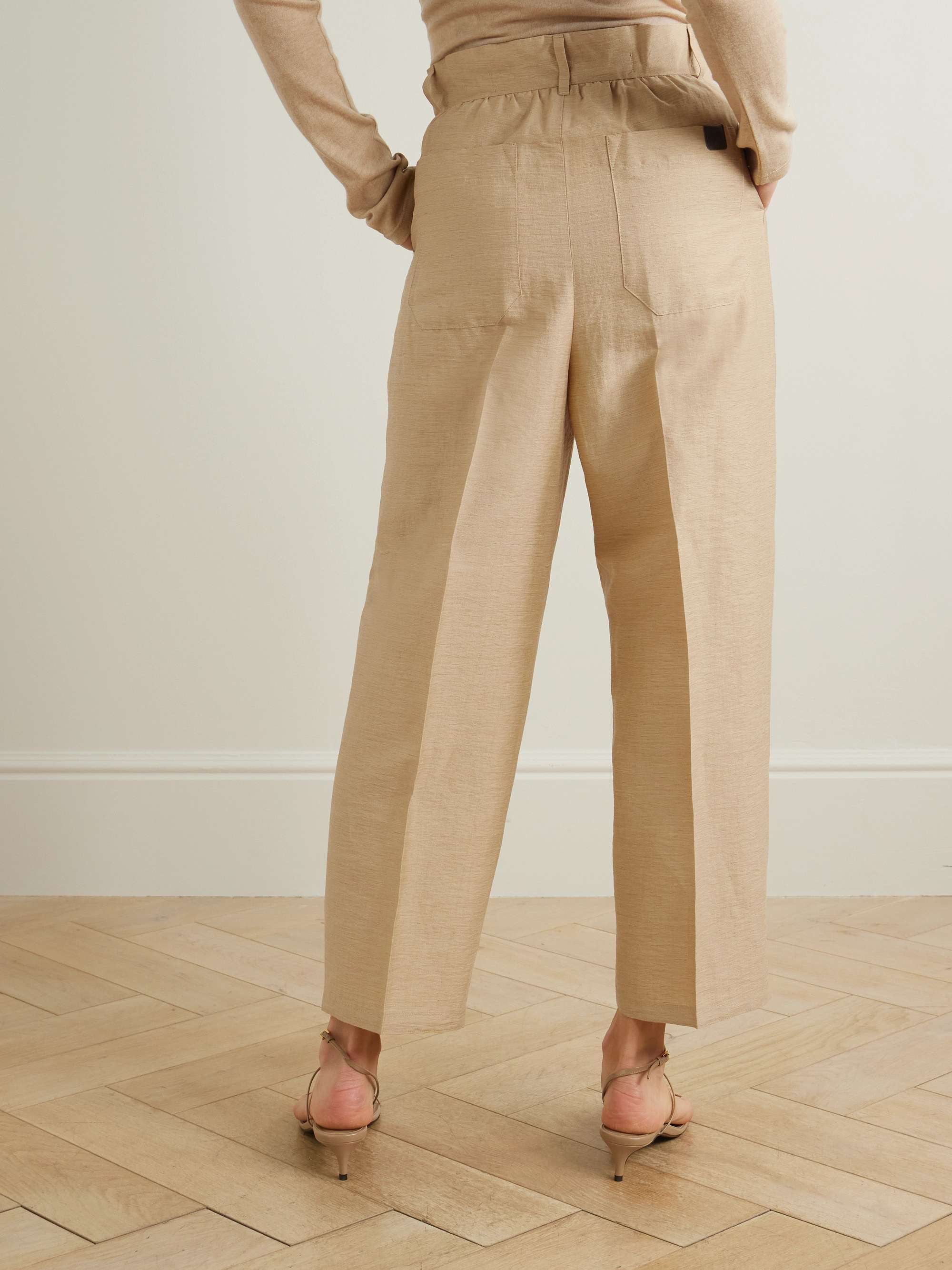 Efedra leather-trimmed woven wide-leg pants view