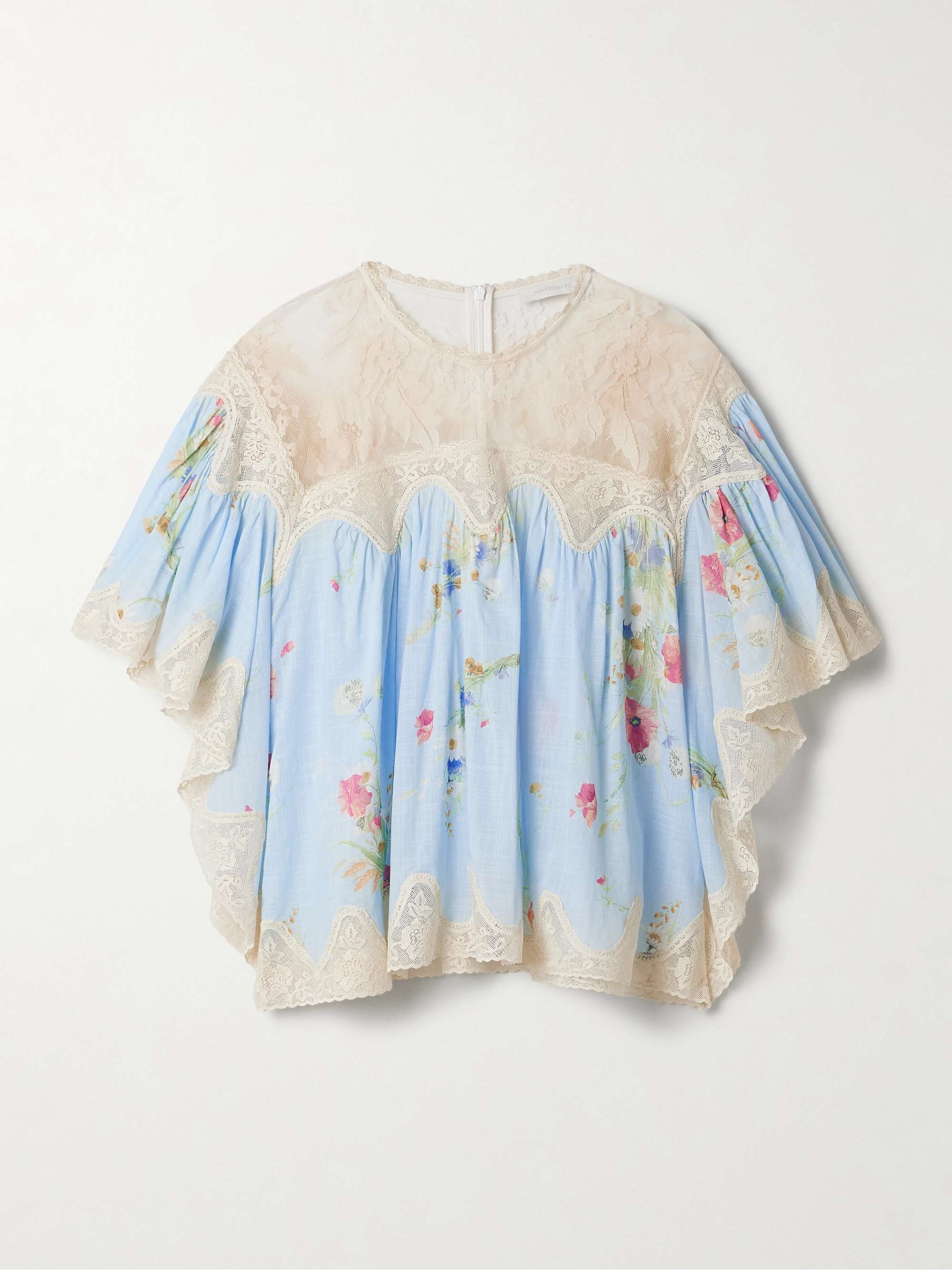 Lucky lace-trimmed floral-print cotton-voile blouse hero visual