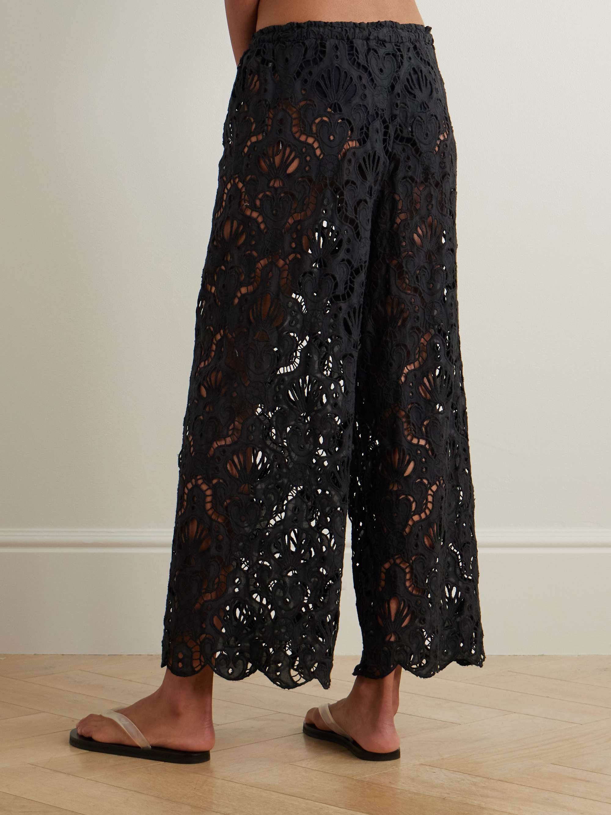 Seashell tassled broderie anglaise cotton wide-leg pants view