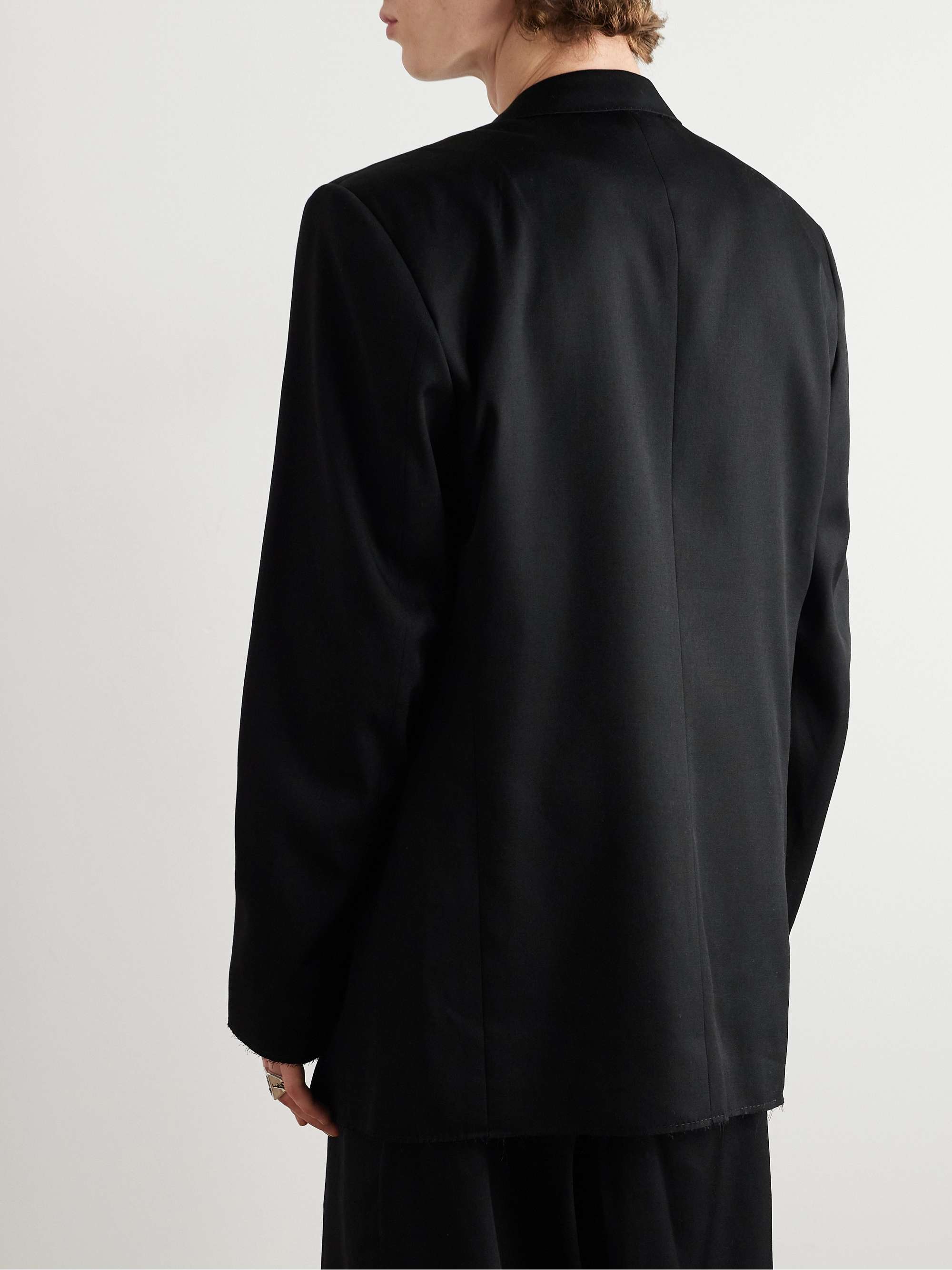 Farewell Buckle-Embellished Leather-Trimmed Wool-Gabardine Blazer view