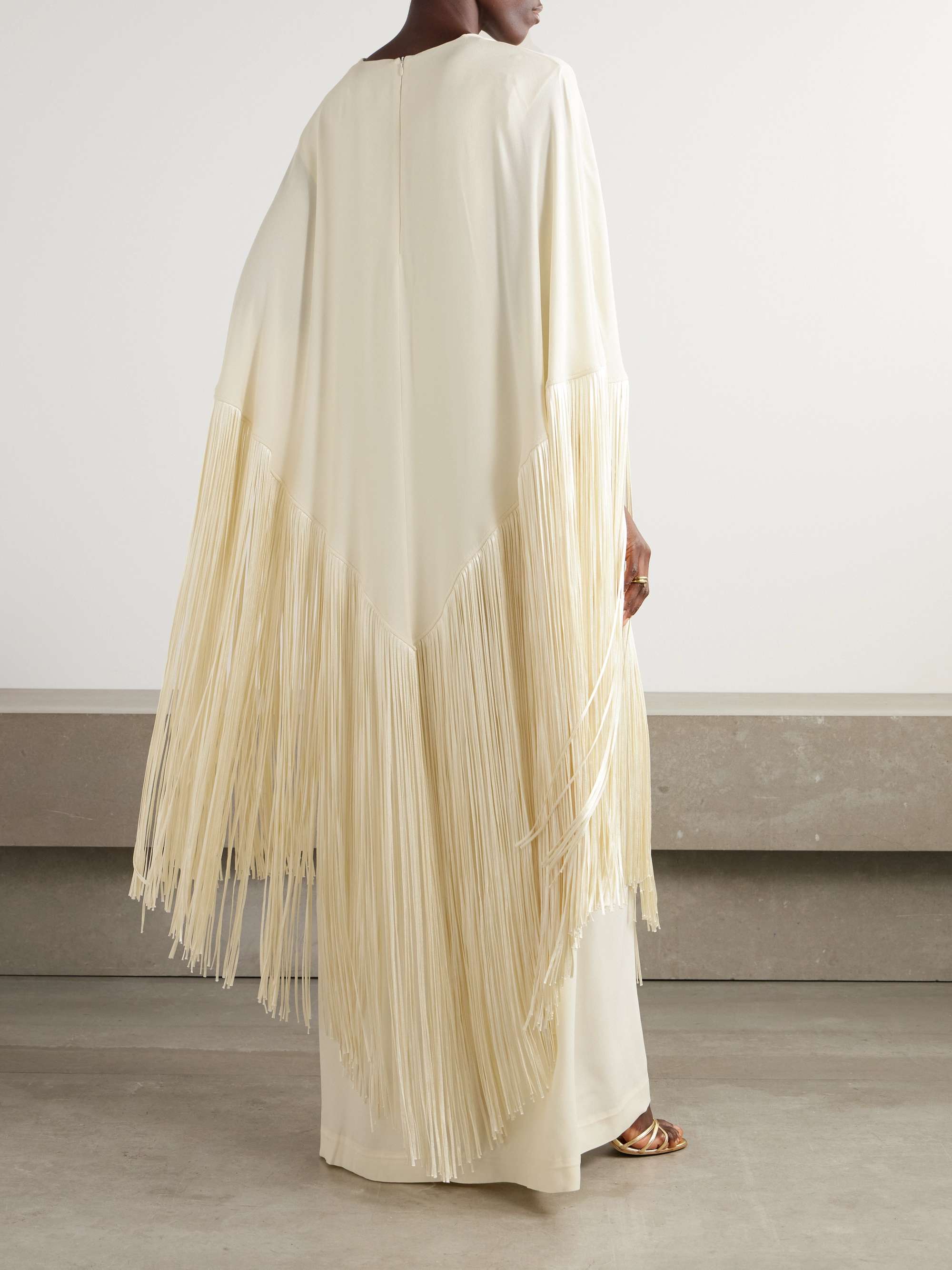 Draped fringed crepe kaftan view