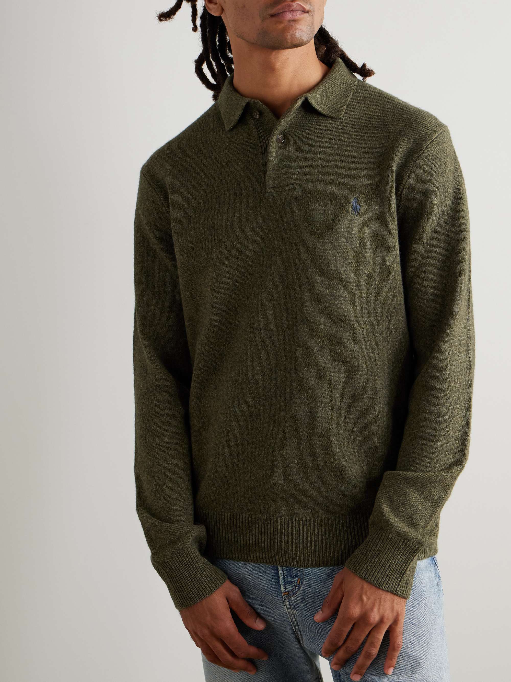 Logo-Embroidered Wool and Cotton-Blend Polo Shirt view