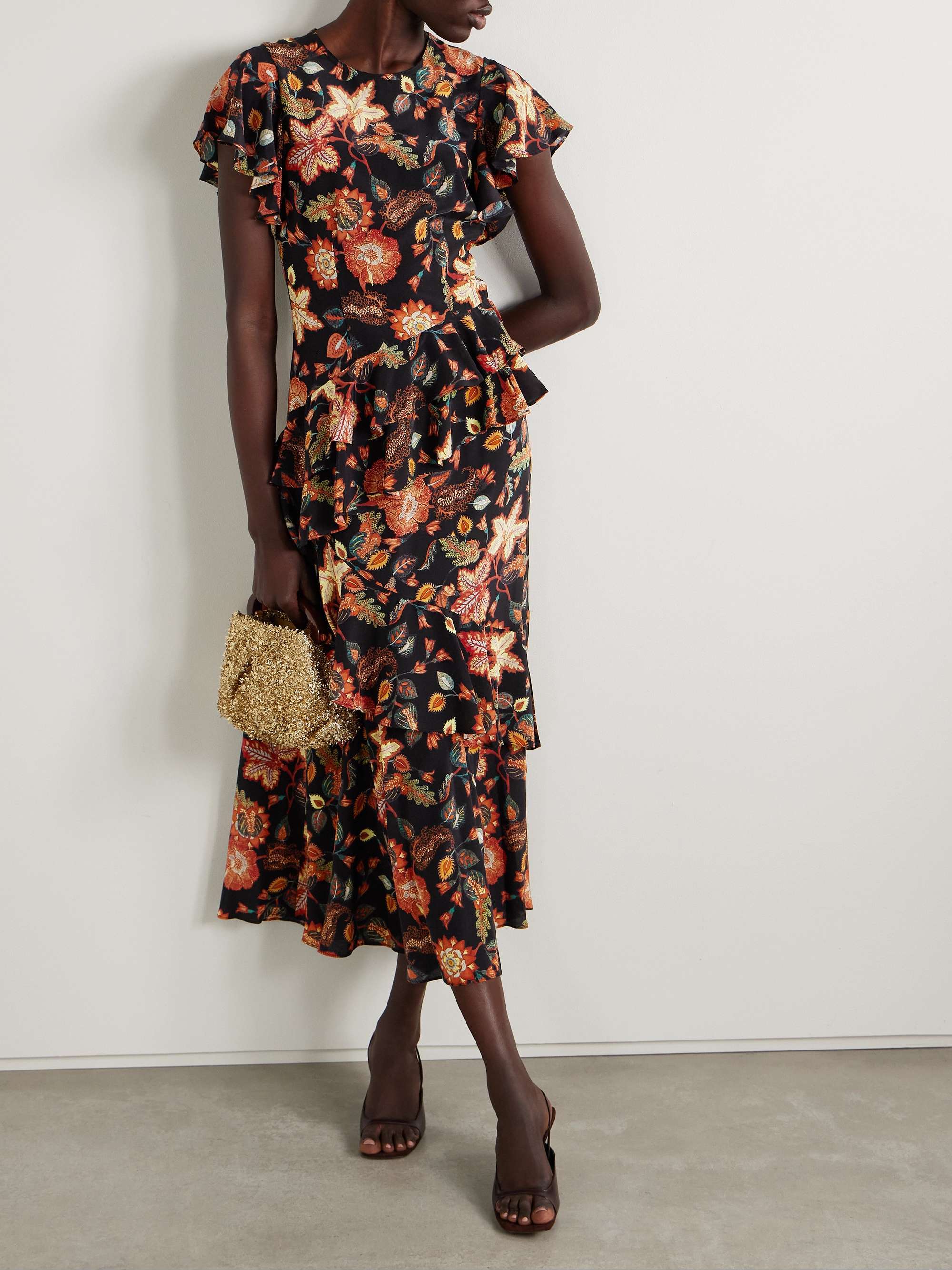 Amaia tiered ruffled floral-print silk midi dress view