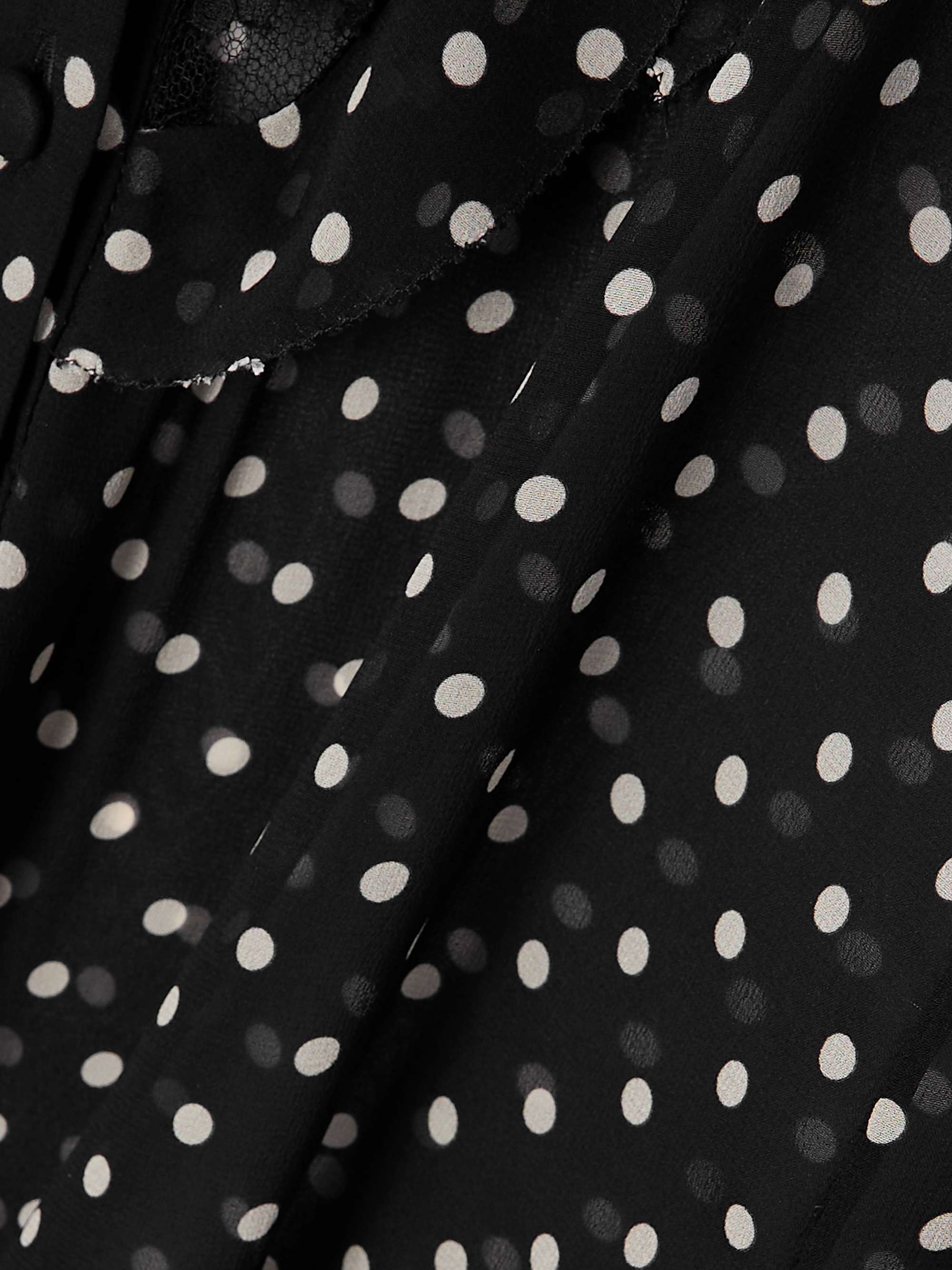 Ruffled lace-trimmed polka-dot silk-chiffon shirt view