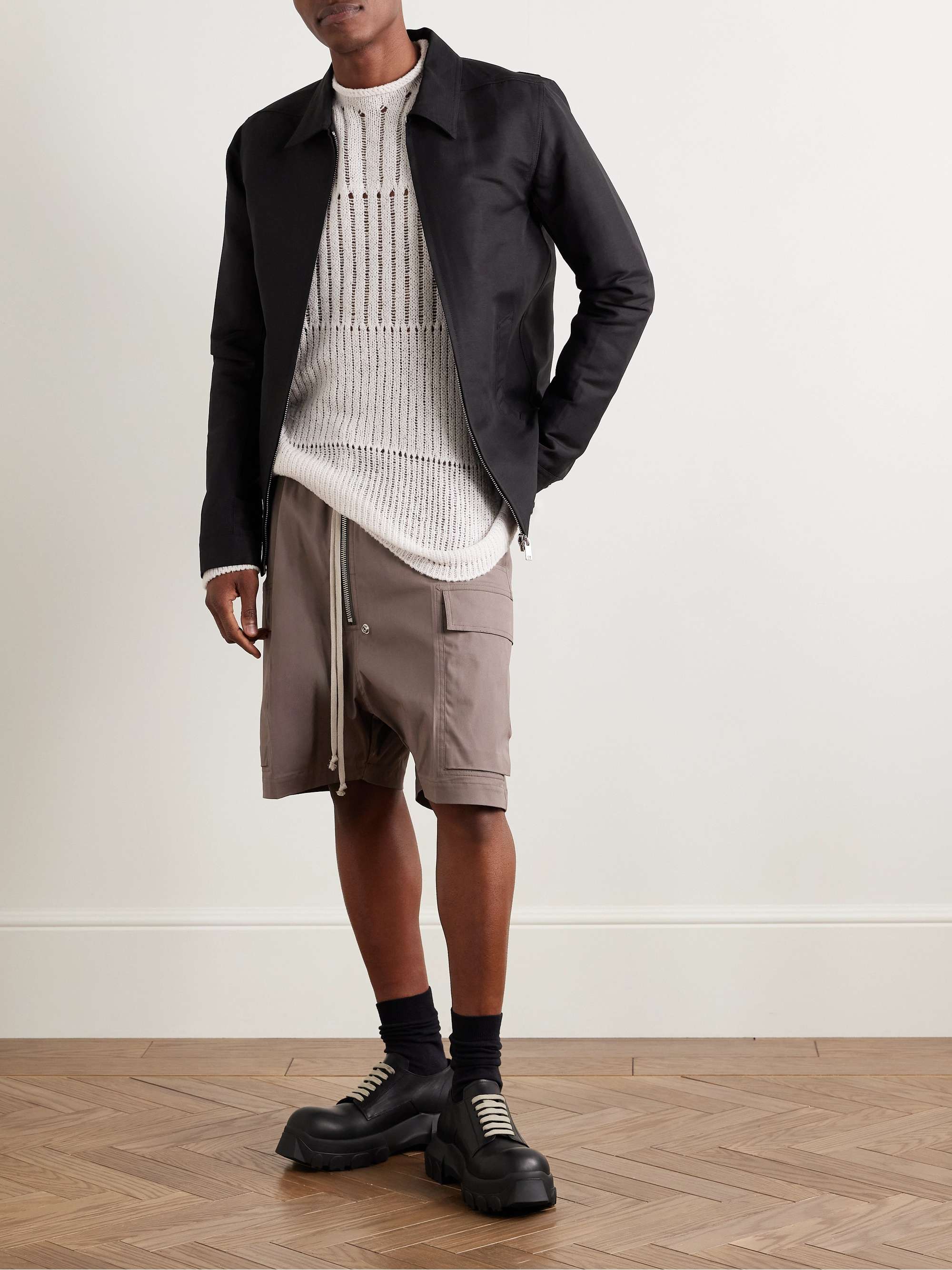 Wide-Leg Cotton-Blend Drawstring Cargo Shorts view