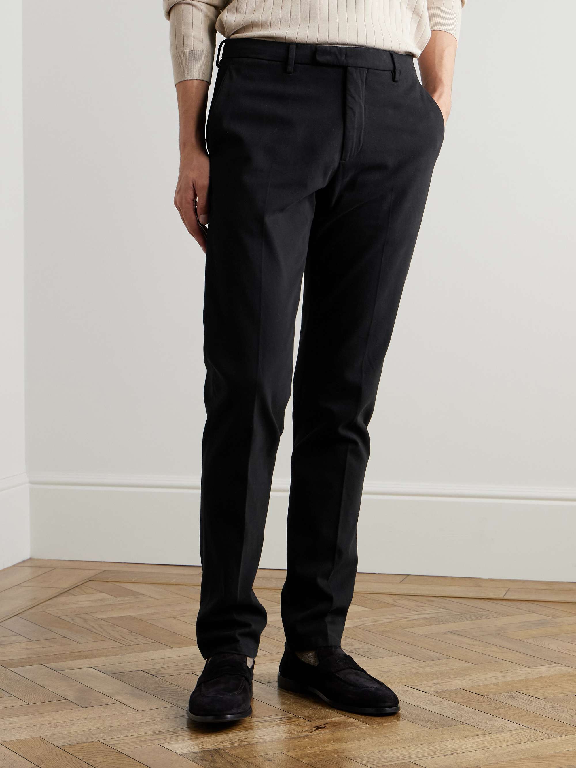 Straight-Leg Garment-Dyed Cotton-Blend Twill Suit Trousers view
