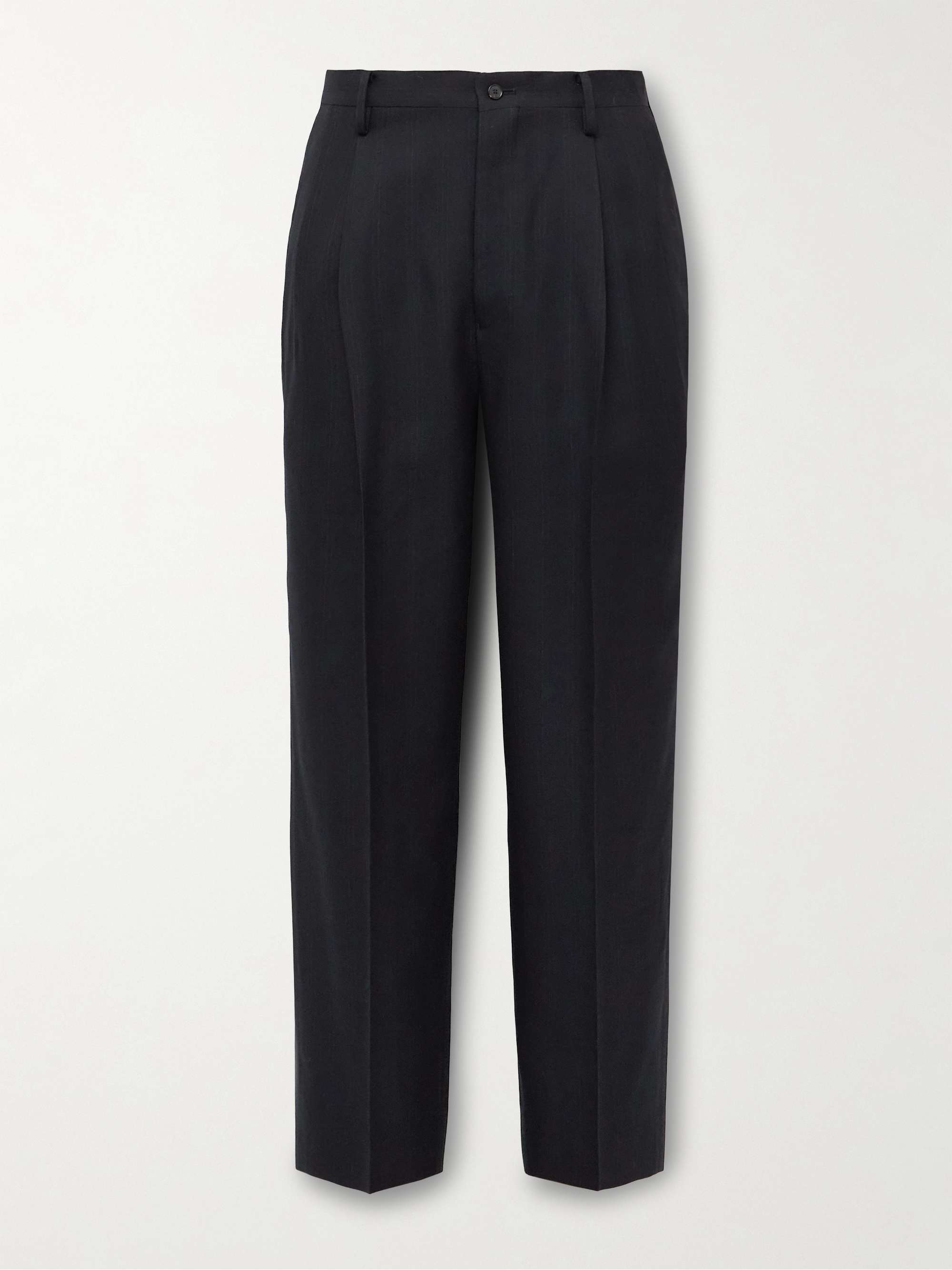 Shoecut Straight-Leg Pleated Pinstriped Wool and Silk-Blend Twill Trousers hero visual