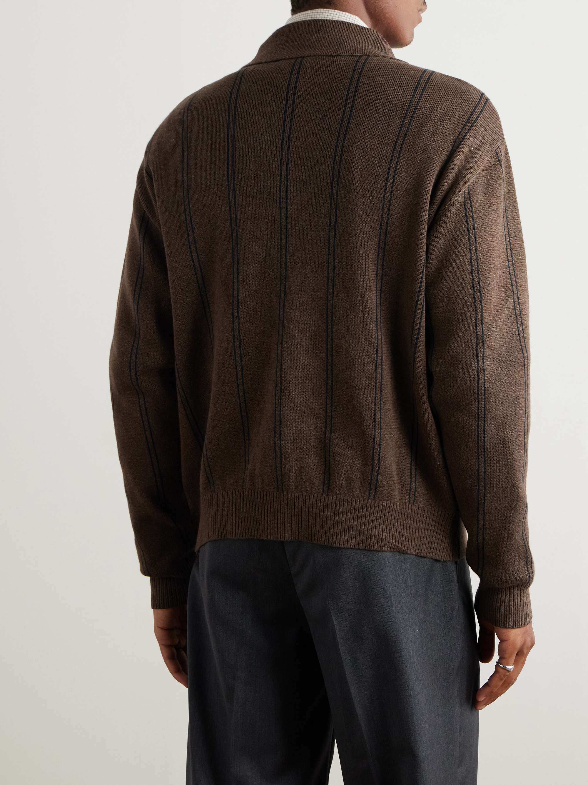 Striped Jacquard-Knit Cotton Cardigan view
