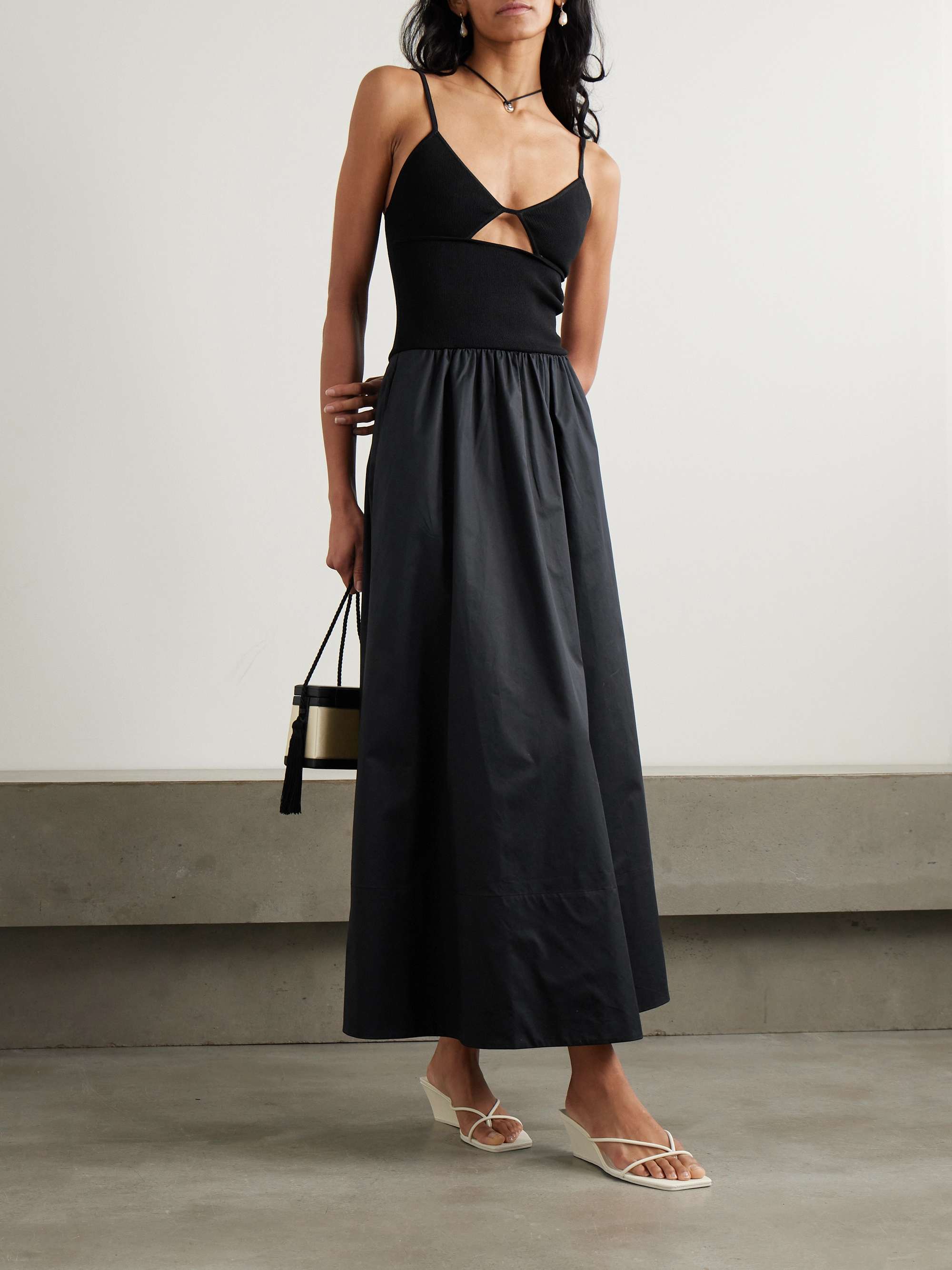 Cutout ribbed-knit and cotton-poplin maxi dress view